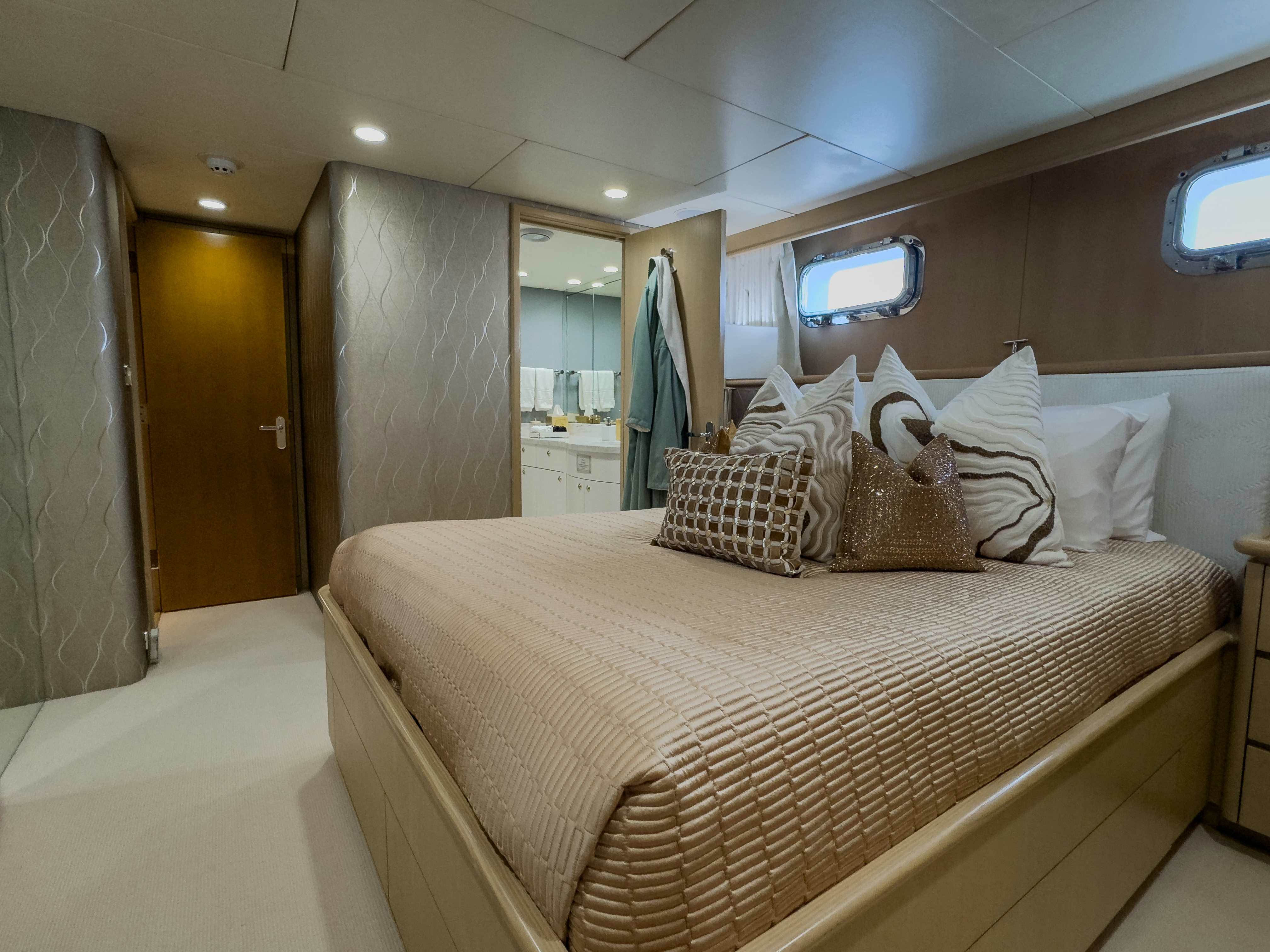 a bed with pillows aboard GALE WINDS Yacht for Sale