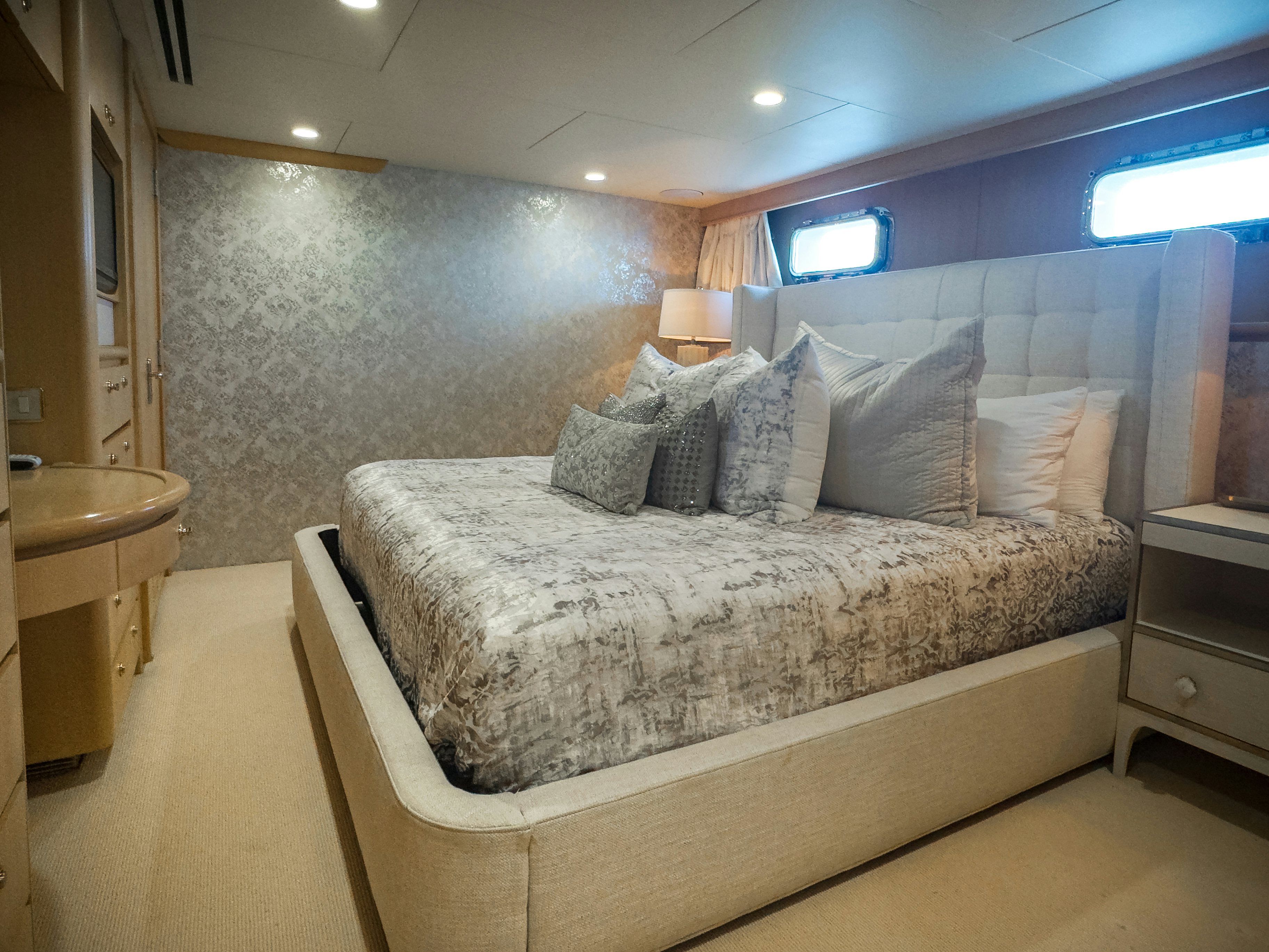 a bed with pillows aboard GALE WINDS Yacht for Sale