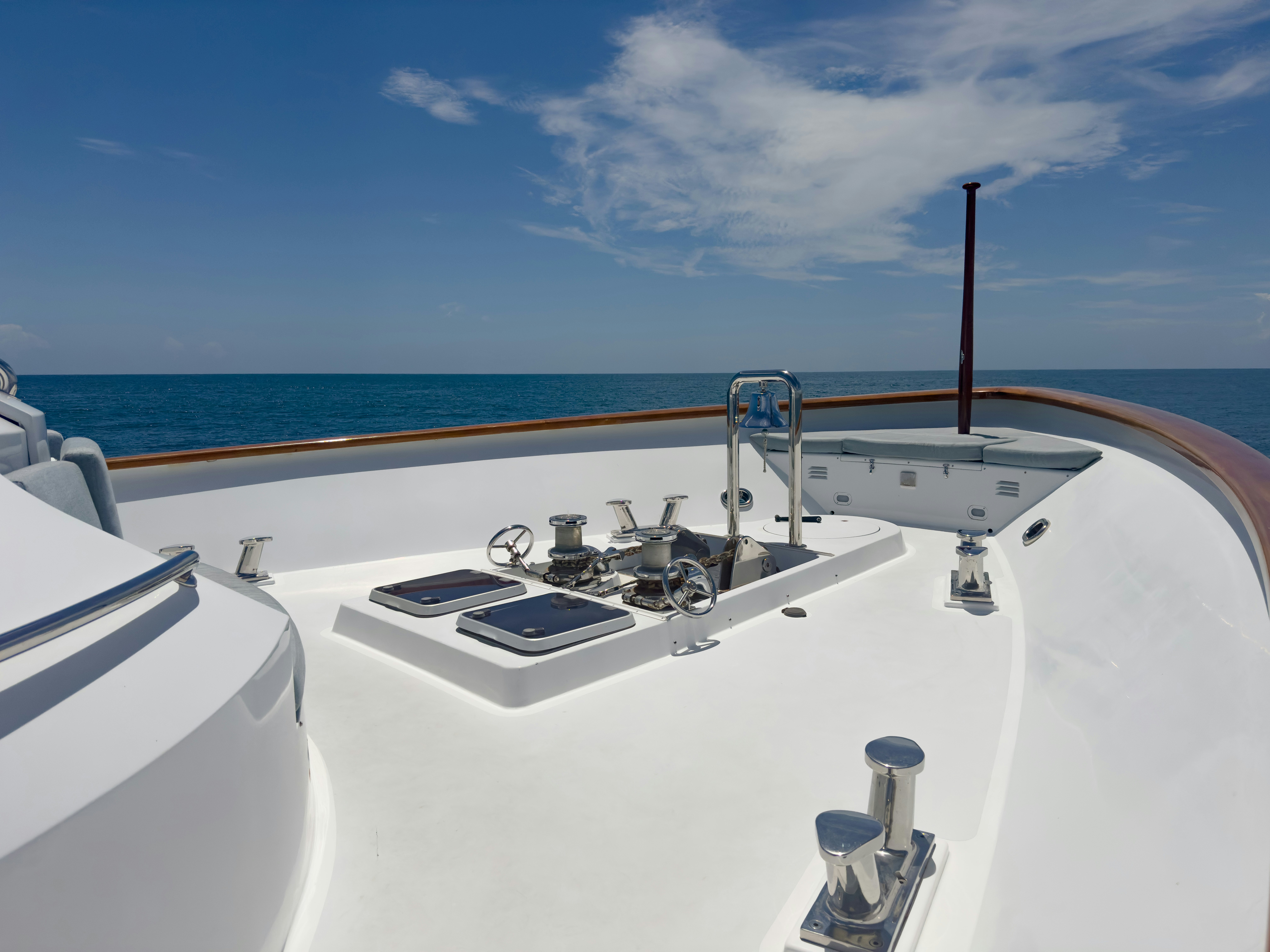 a white boat with a computer on it aboard GALE WINDS Yacht for Sale