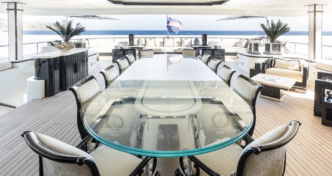 a table with chairs around it aboard LIONESS V Yacht for Sale