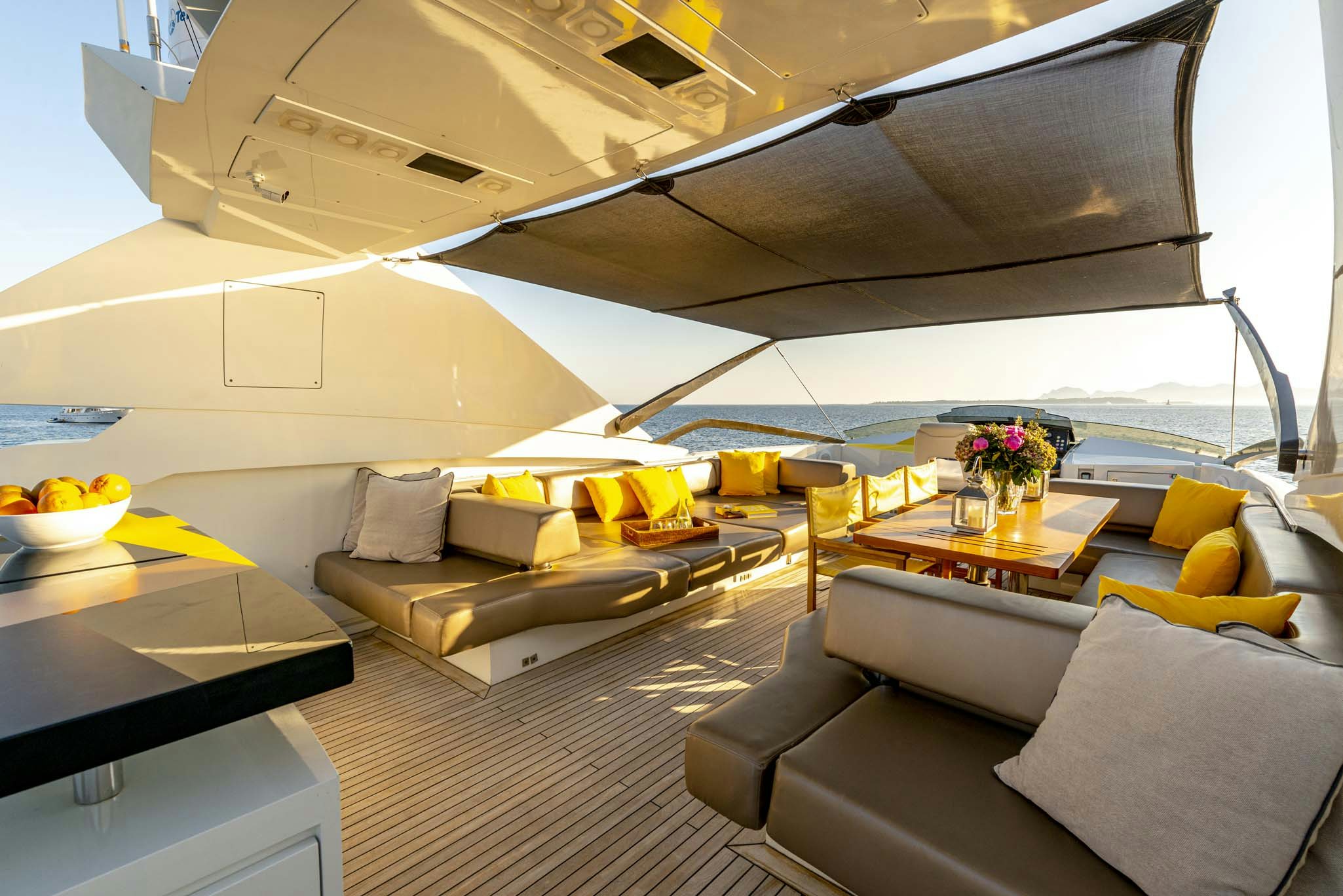 a modern looking living room aboard QUANTUM Yacht for Charter