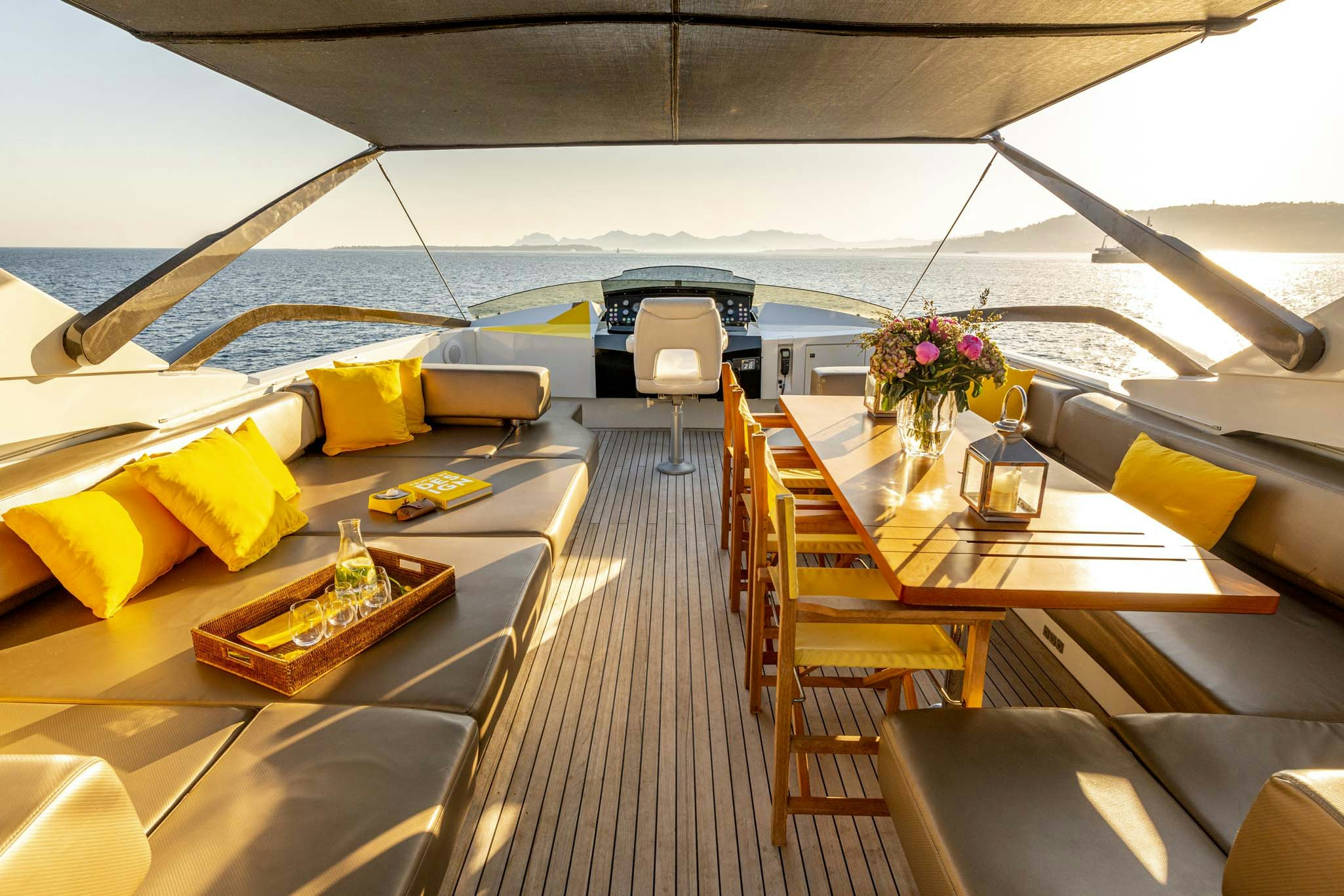 inside of a tent aboard QUANTUM Yacht for Charter