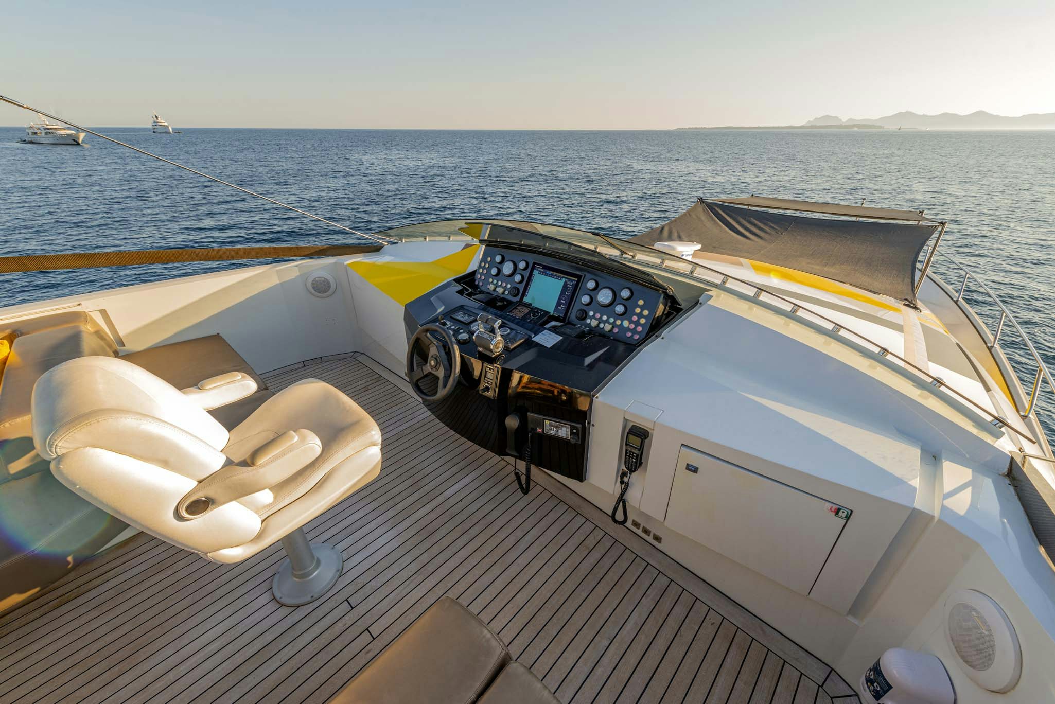 a boat with a large screen aboard QUANTUM Yacht for Charter
