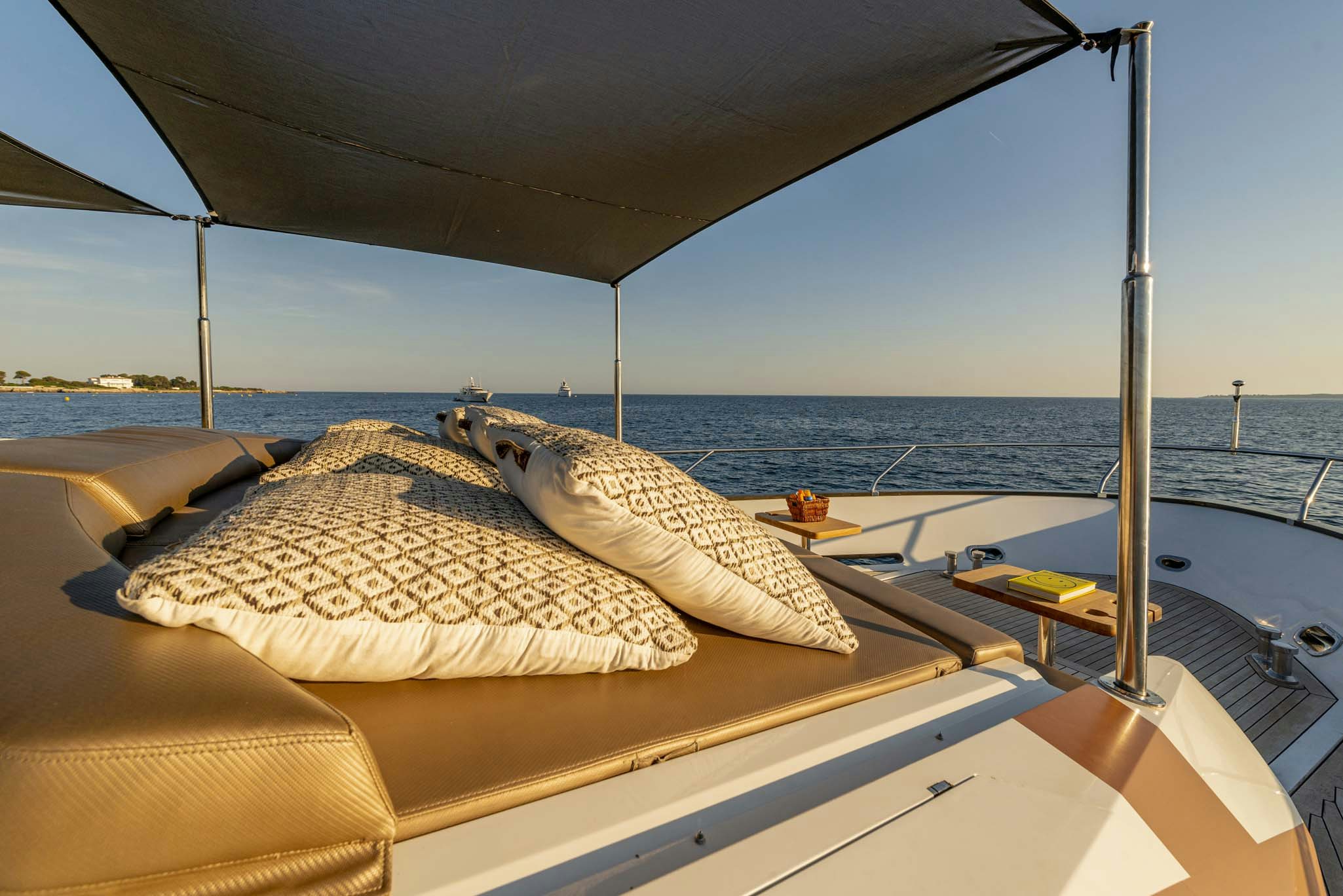 a bed on a boat aboard QUANTUM Yacht for Charter