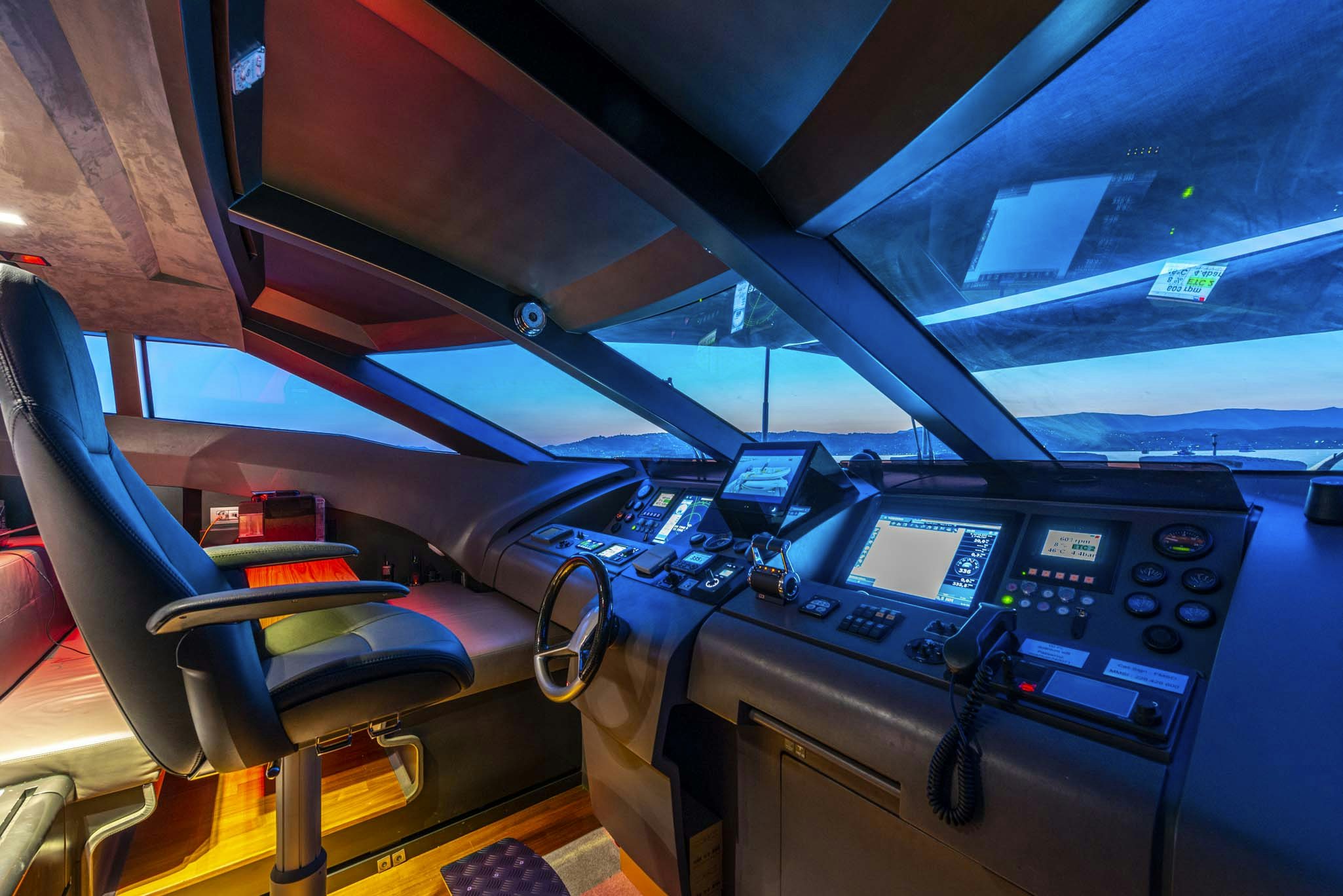 a cockpit of an airplane aboard QUANTUM Yacht for Sale