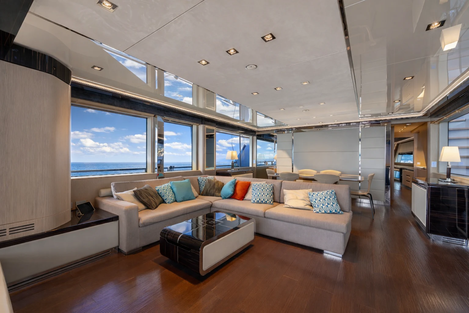 a living room with a large window aboard ZALANKA Yacht for Sale