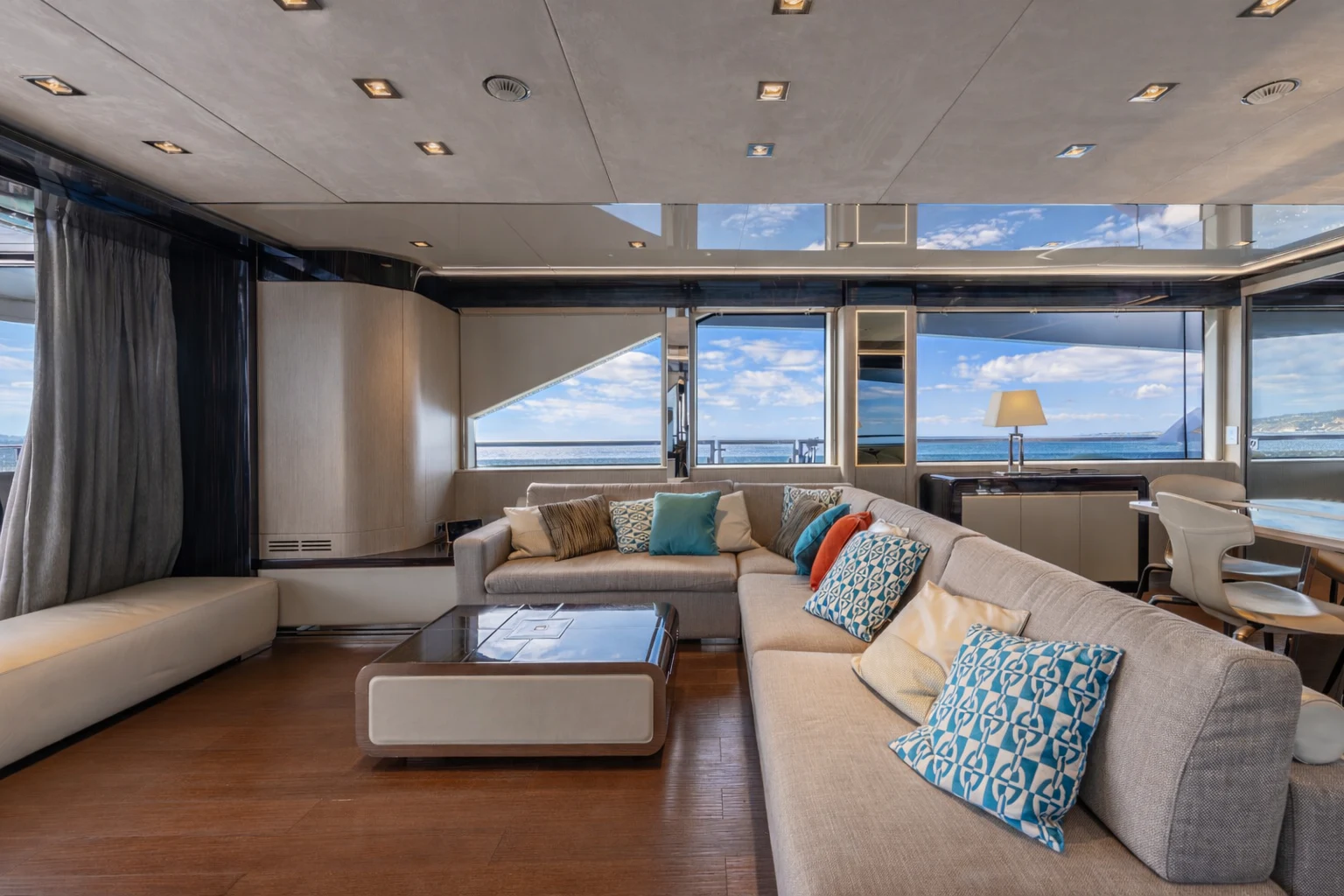 a living room with a large window aboard ZALANKA Yacht for Sale