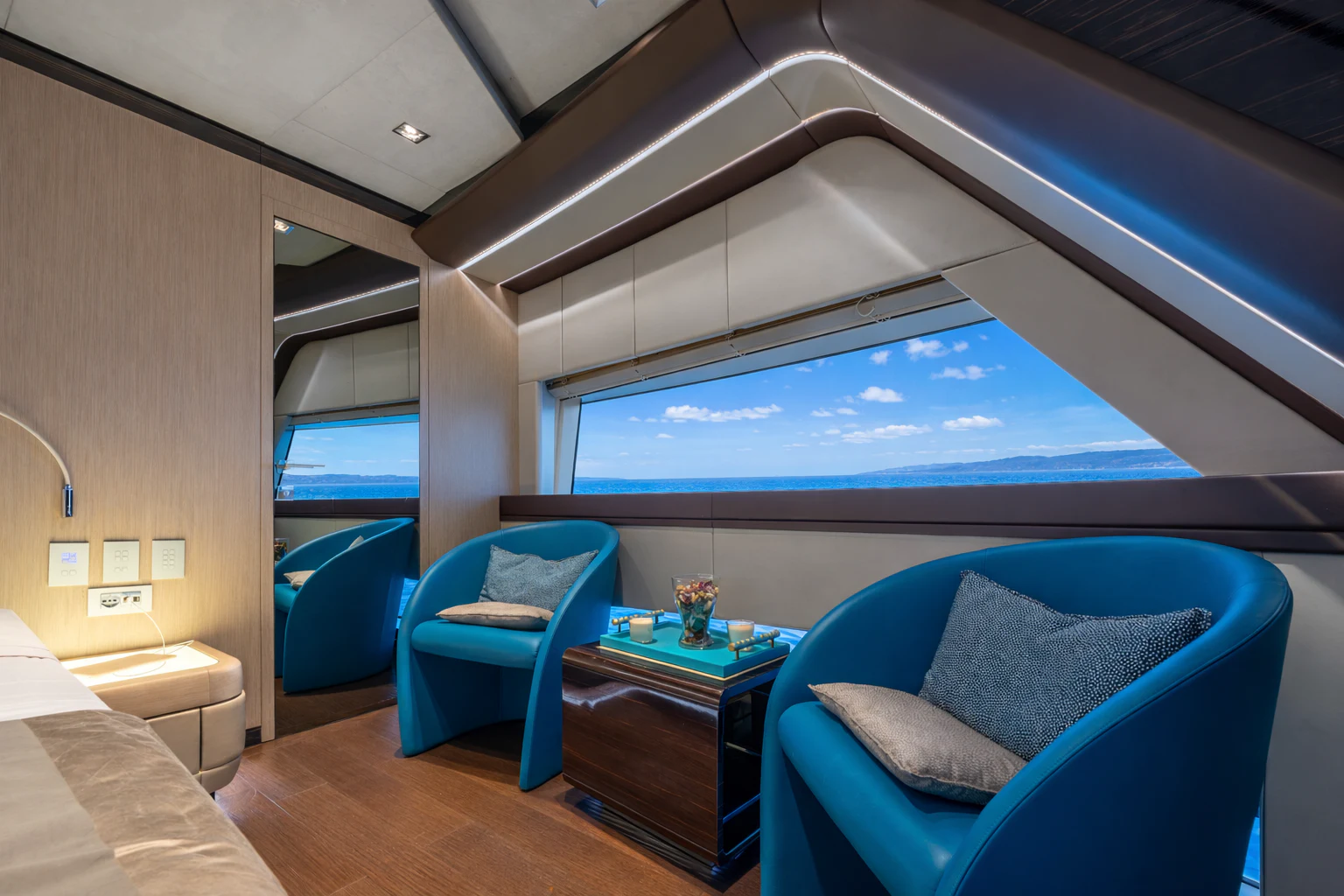 a room with a view of the ocean and the ocean aboard ZALANKA Yacht for Sale
