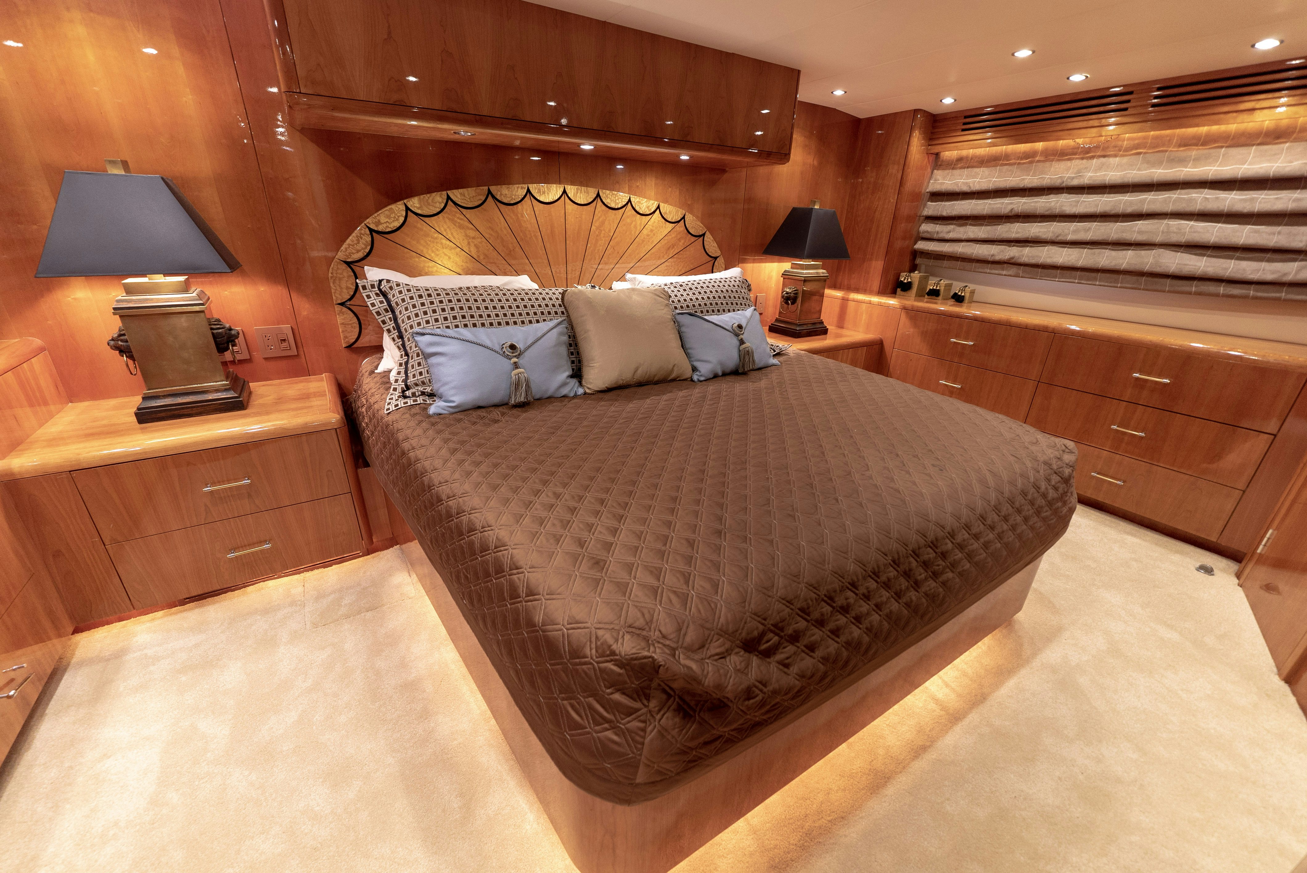 a bed with a large bed aboard SONORA Yacht for Sale