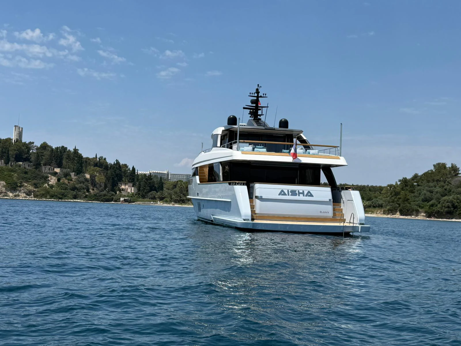 a boat on the water aboard AISHA Yacht for Sale