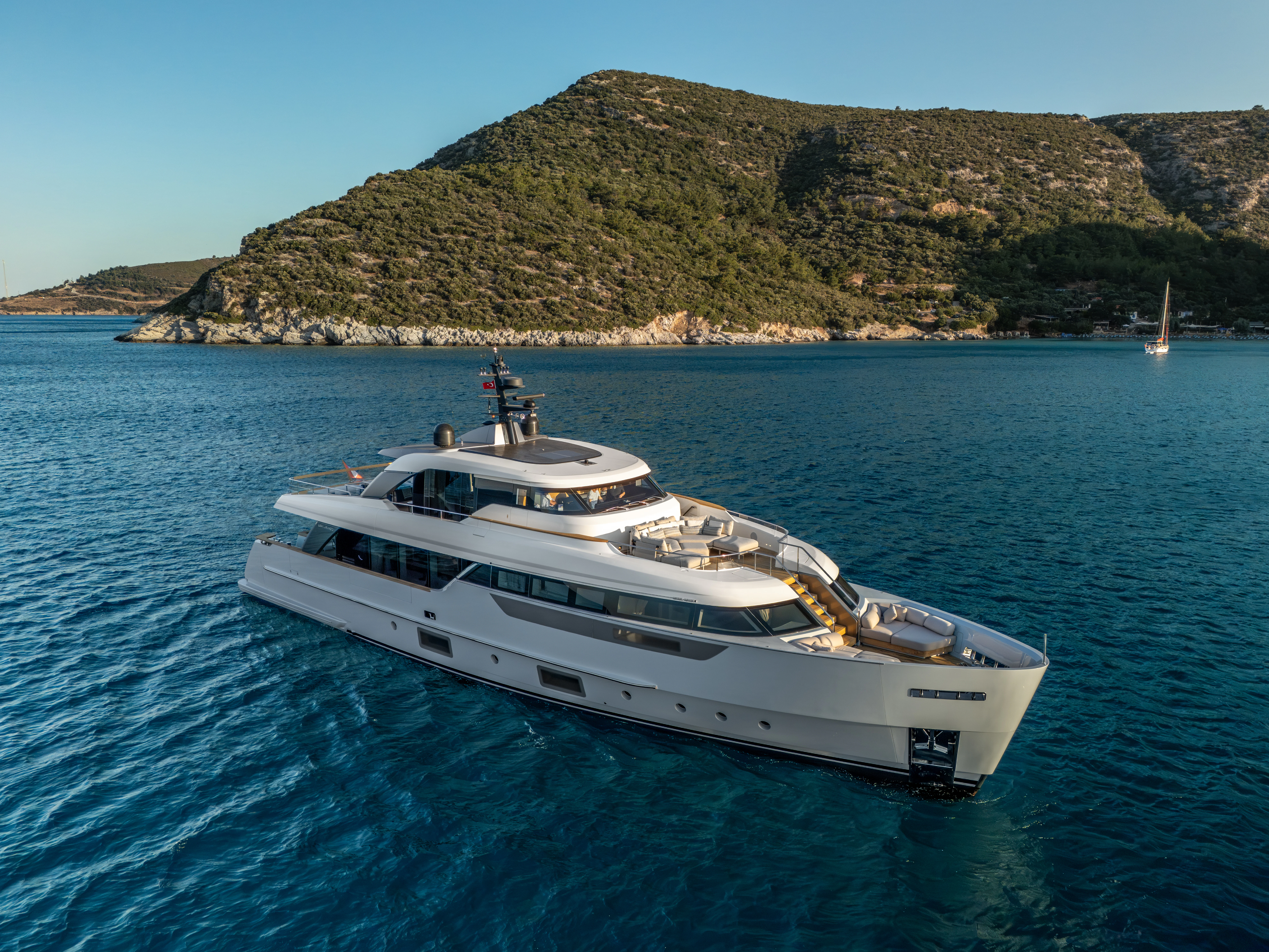 a boat on the water aboard AISHA Yacht for Sale
