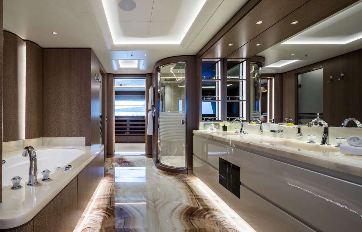 a bathroom with a large tub aboard O'PARI Yacht for Charter