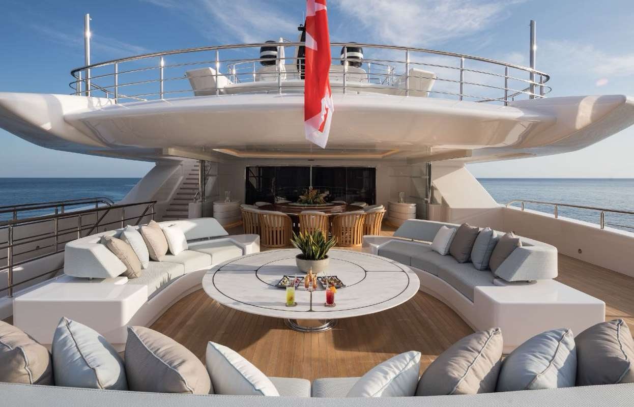 a large white boat on a large body of water aboard O'PARI Yacht for Charter