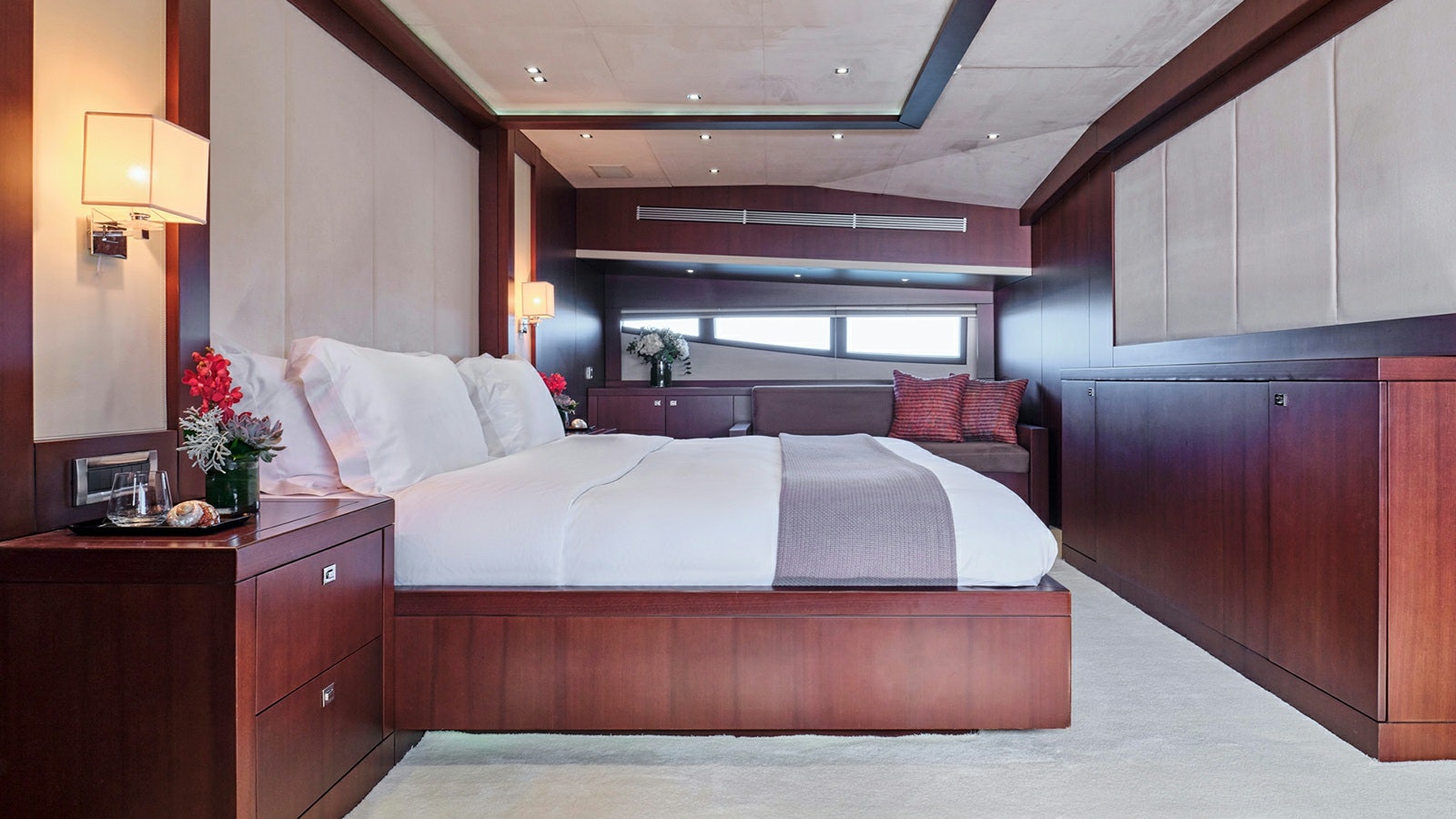 a bed in a room aboard SANJANA Yacht for Charter