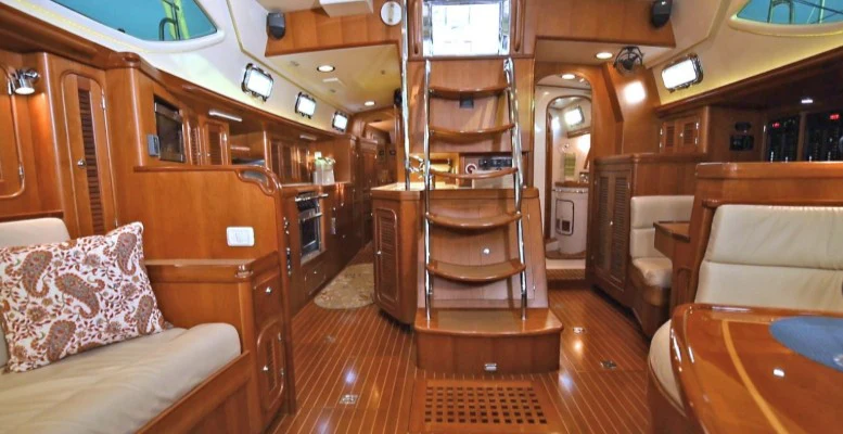 a boat in a room aboard SAUCY FOX Yacht for Sale
