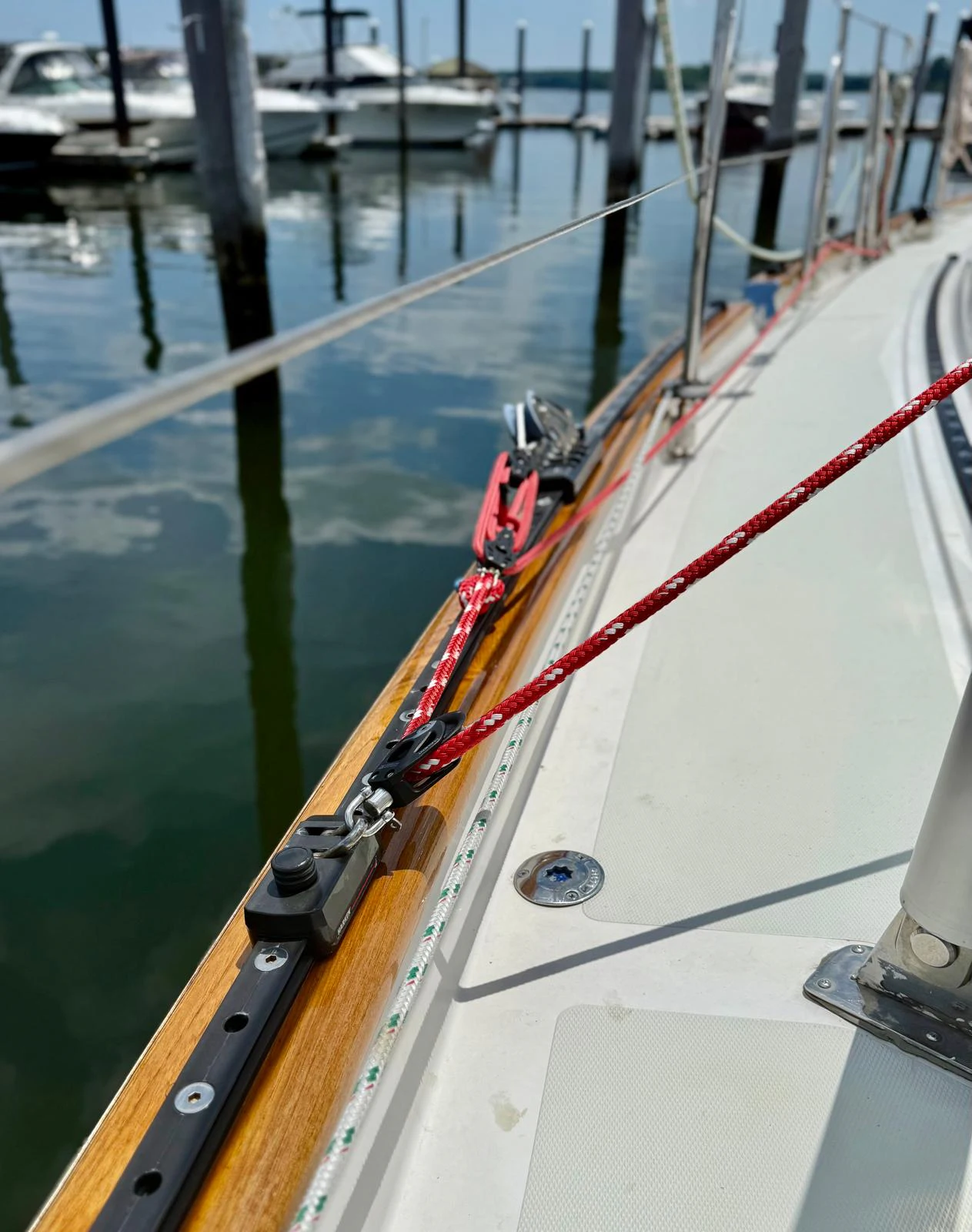 a rope tied to a pole aboard SAUCY FOX Yacht for Sale
