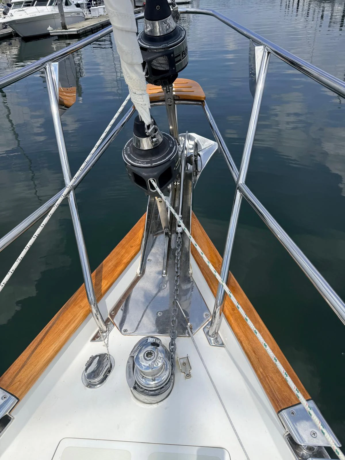 the steering wheel of a boat aboard SAUCY FOX Yacht for Sale