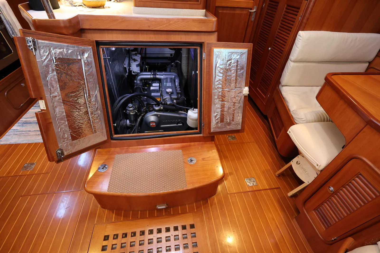 a cabinet with a laptop on it aboard SAUCY FOX Yacht for Sale