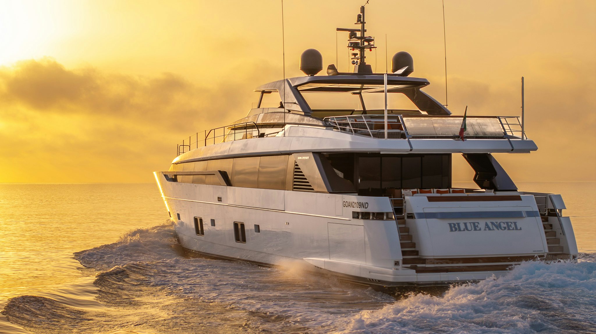 a large white boat in the water aboard BLUE ANGEL Yacht for Sale