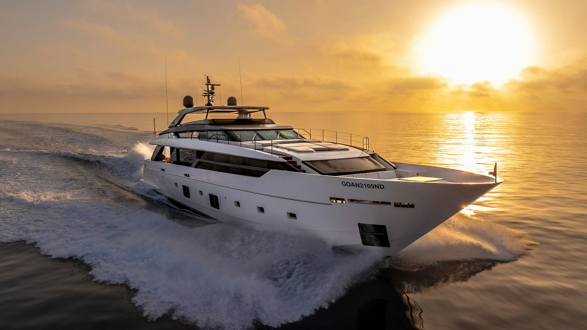 a white yacht on the water aboard BLUE ANGEL Yacht for Sale