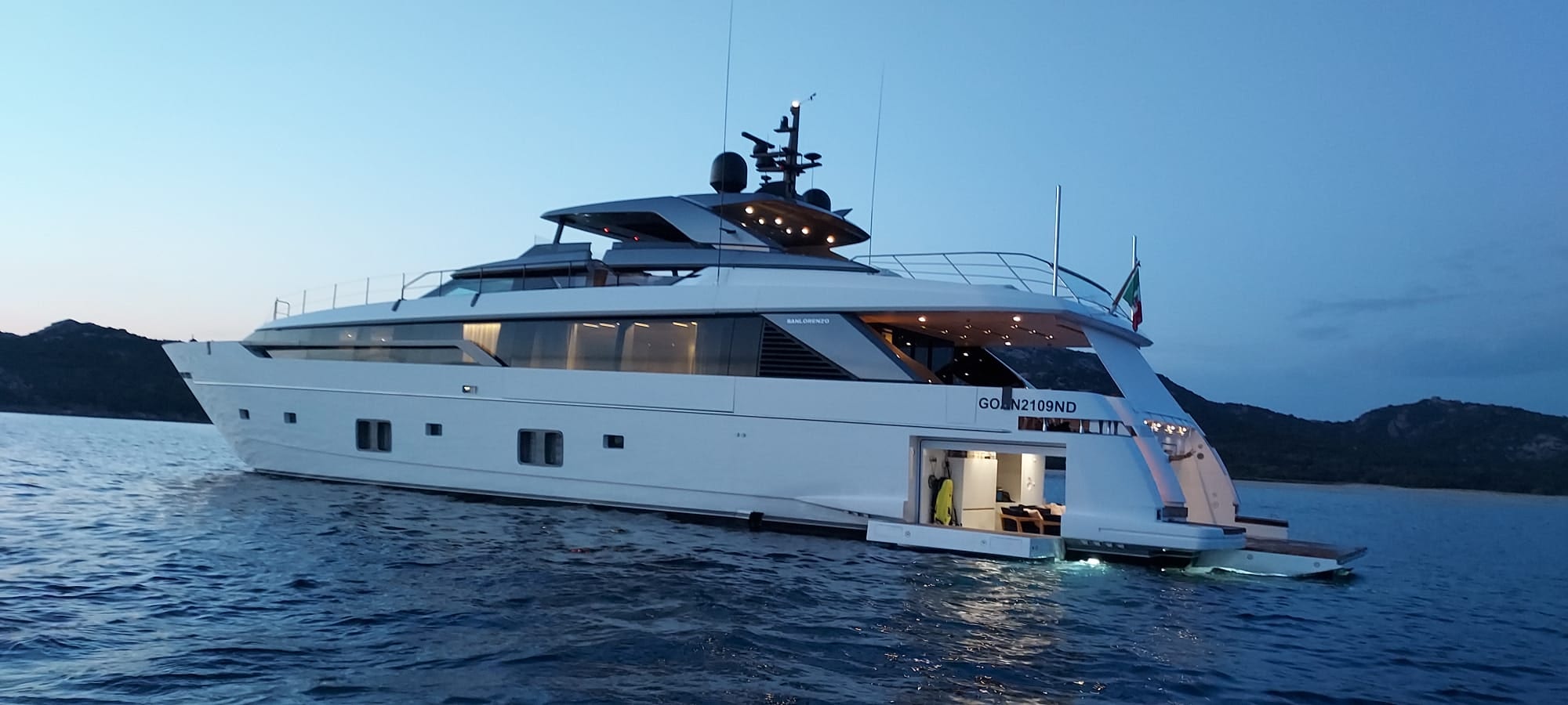 a large white boat on the water aboard BLUE ANGEL Yacht for Sale