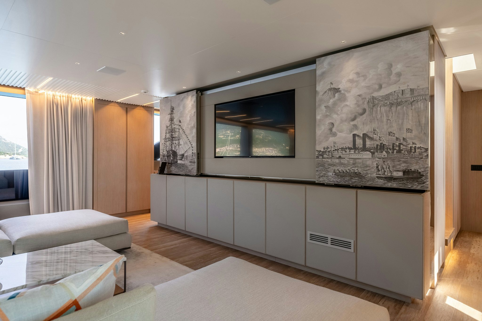 a room with a large screen aboard BLUE ANGEL Yacht for Sale