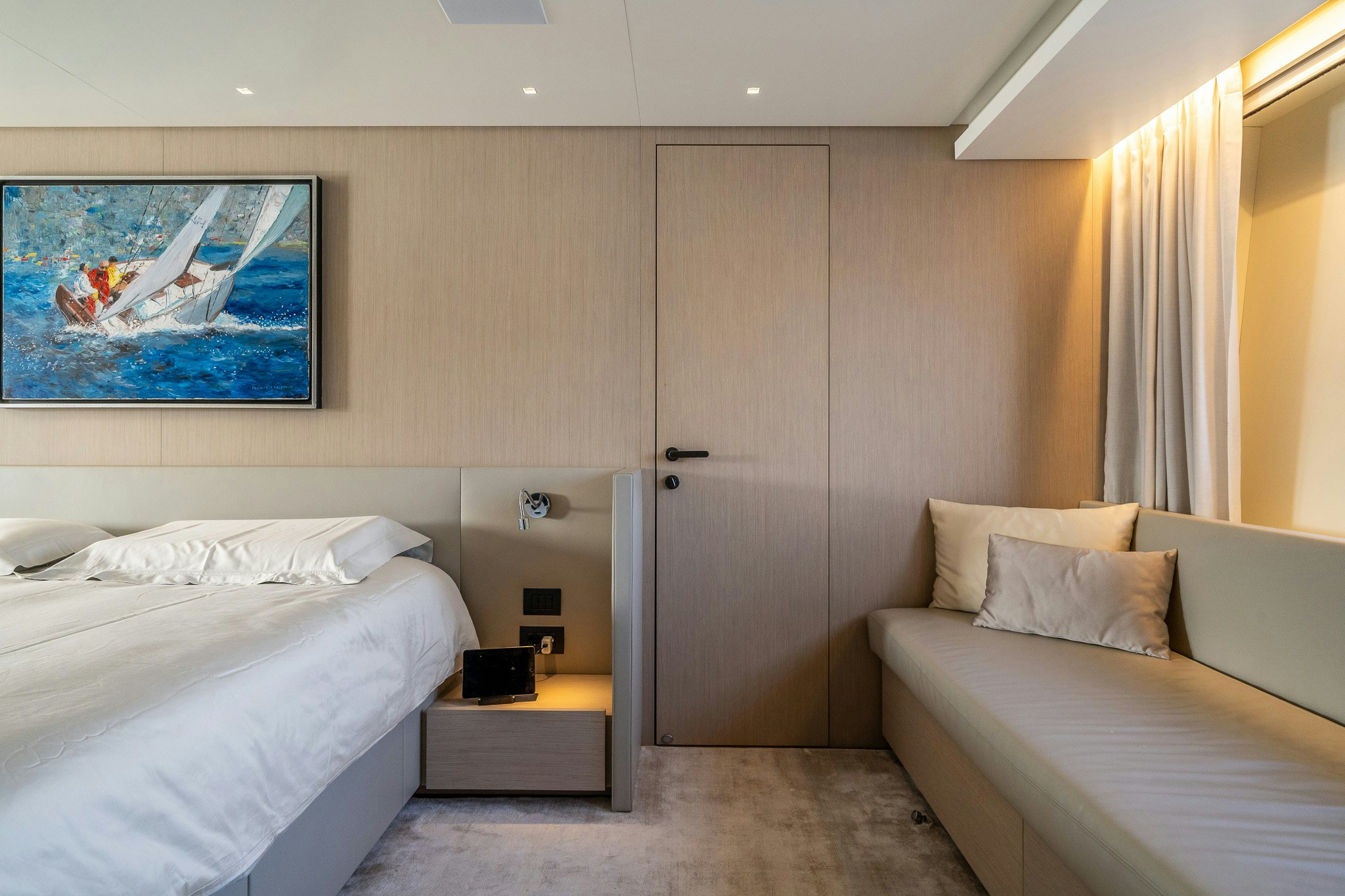 a room with two beds aboard BLUE ANGEL Yacht for Sale