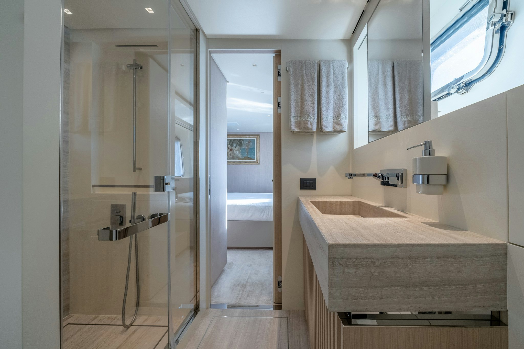 a bathroom with a large bathtub aboard BLUE ANGEL Yacht for Sale