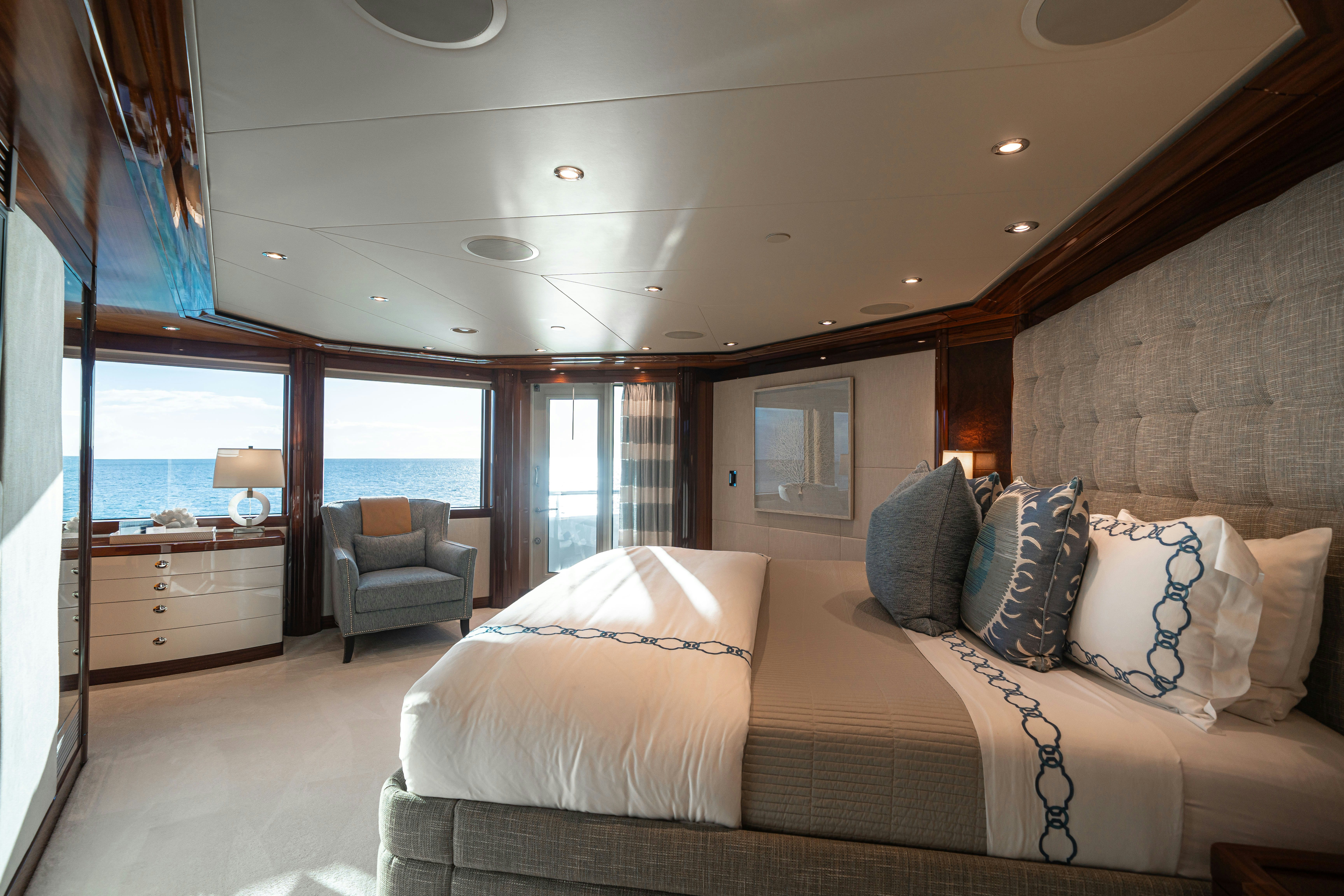 a large bedroom with a large bed aboard CHASING DAYLIGHT Yacht for Charter