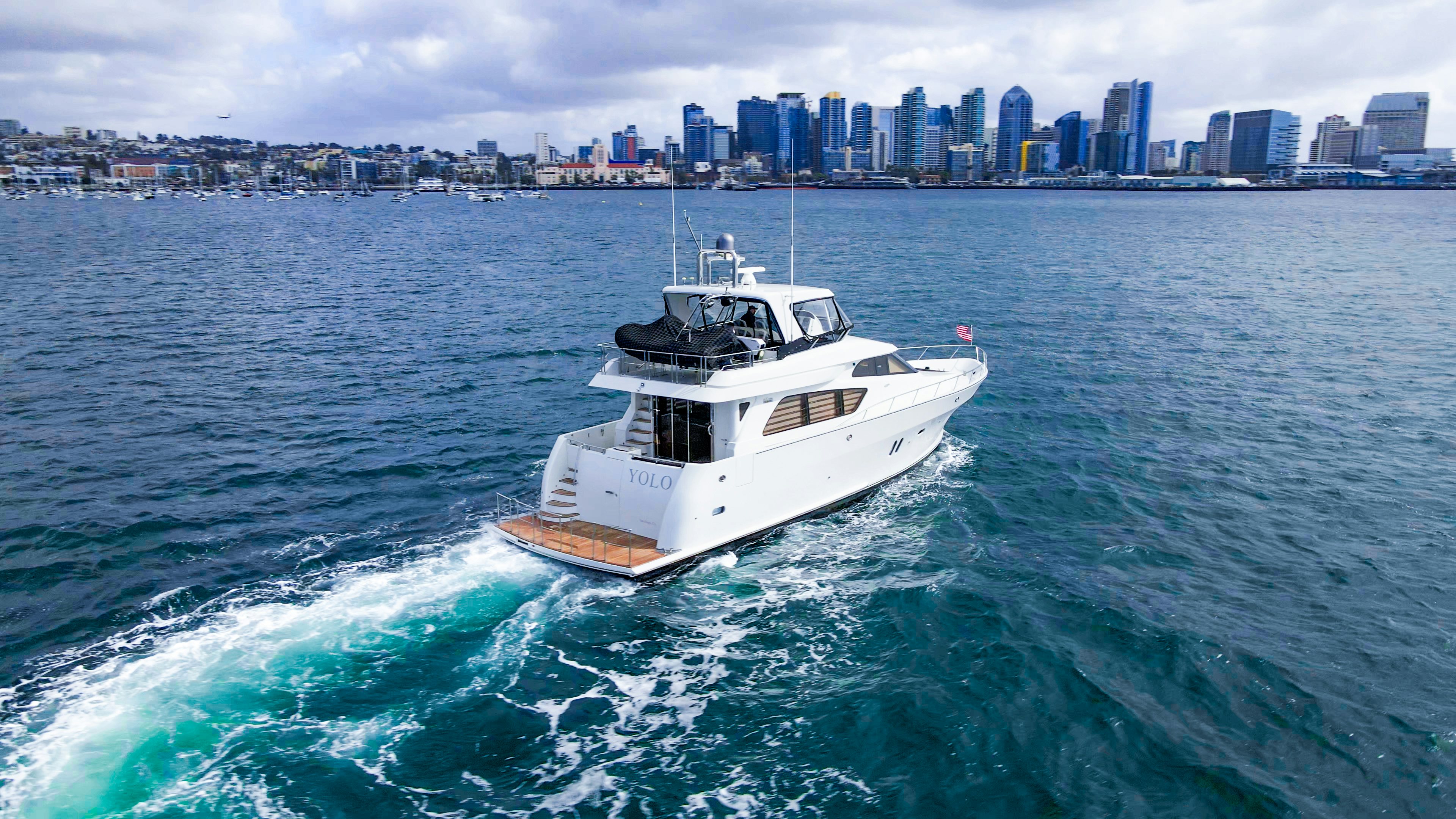 a boat in the water aboard YOLO Yacht for Sale