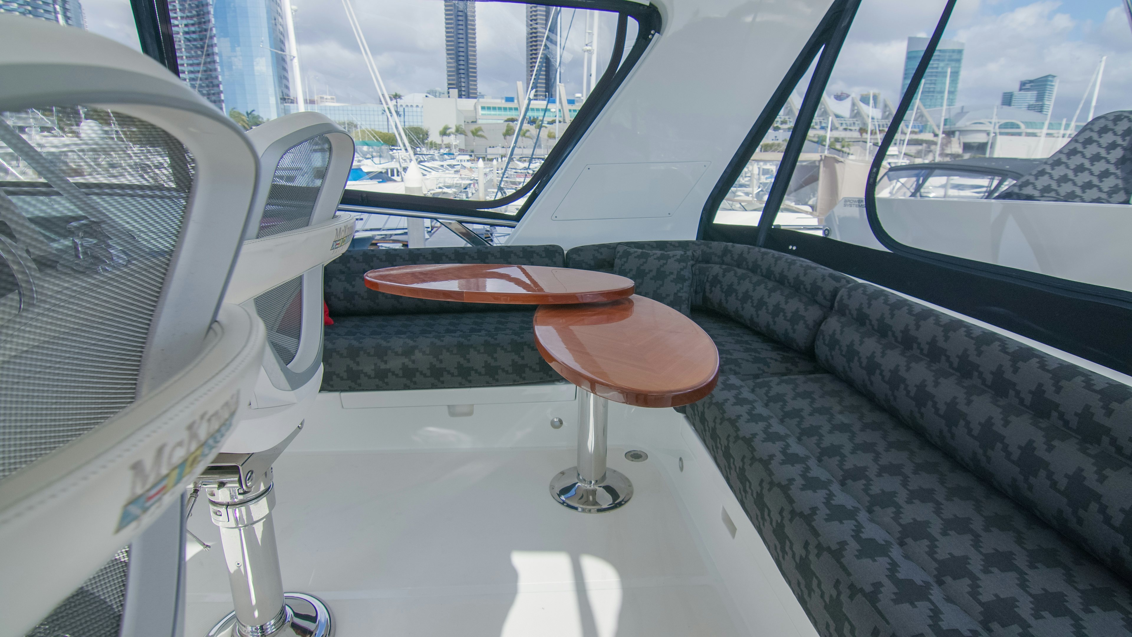 the interior of a car aboard YOLO Yacht for Sale