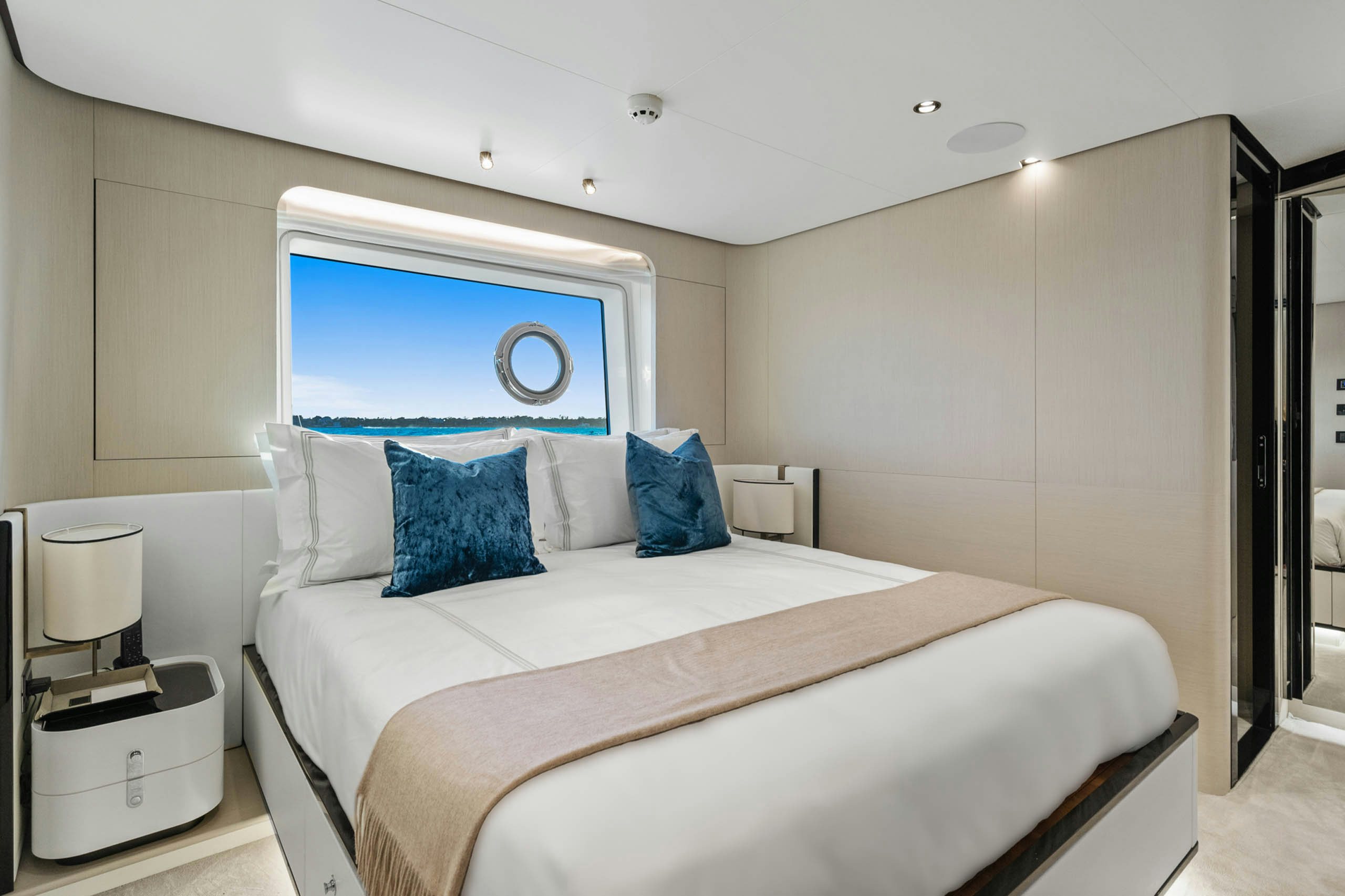 a bed in a room aboard SEA OWL Yacht for Charter