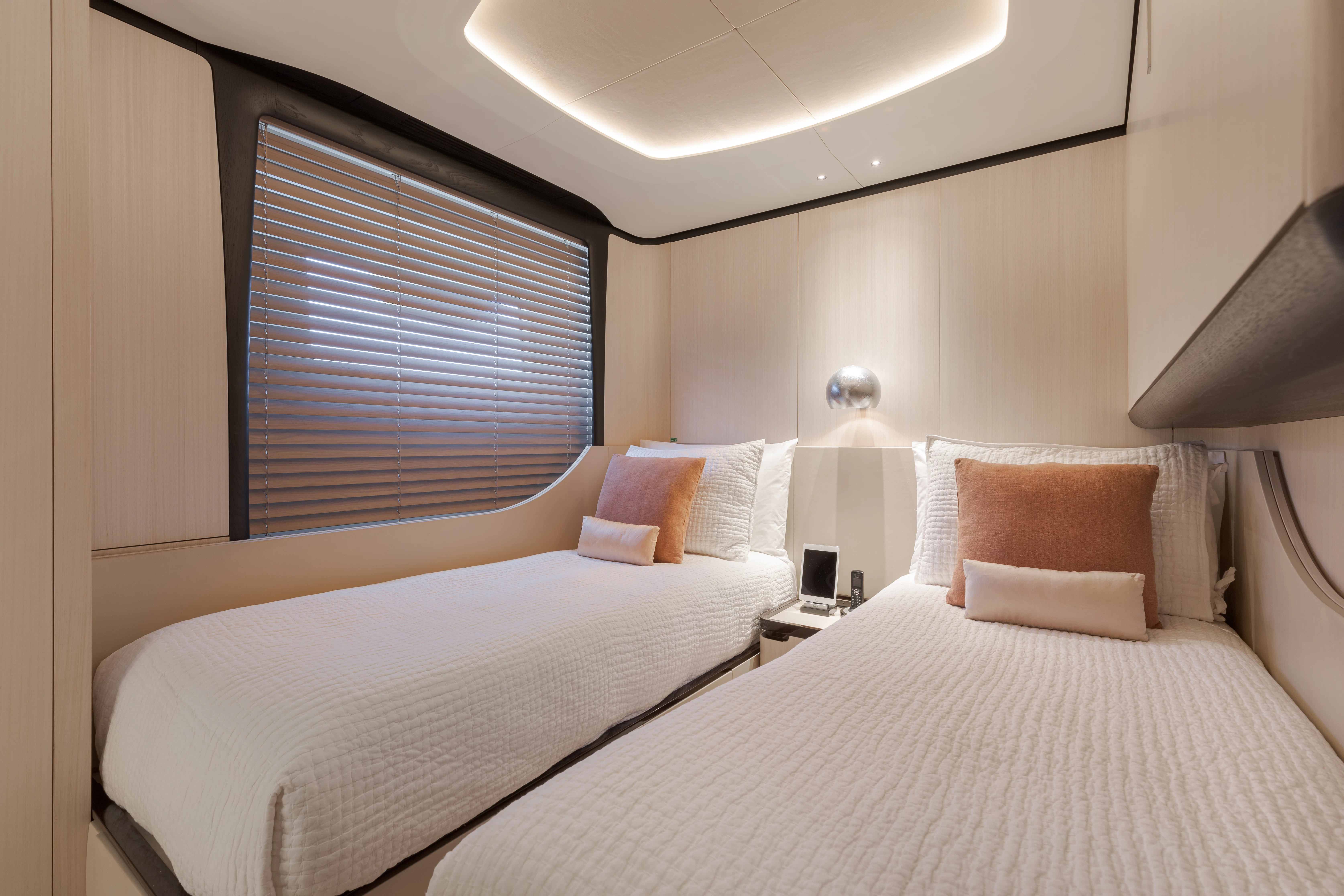 a room with two beds aboard BELLA VITA Yacht for Charter