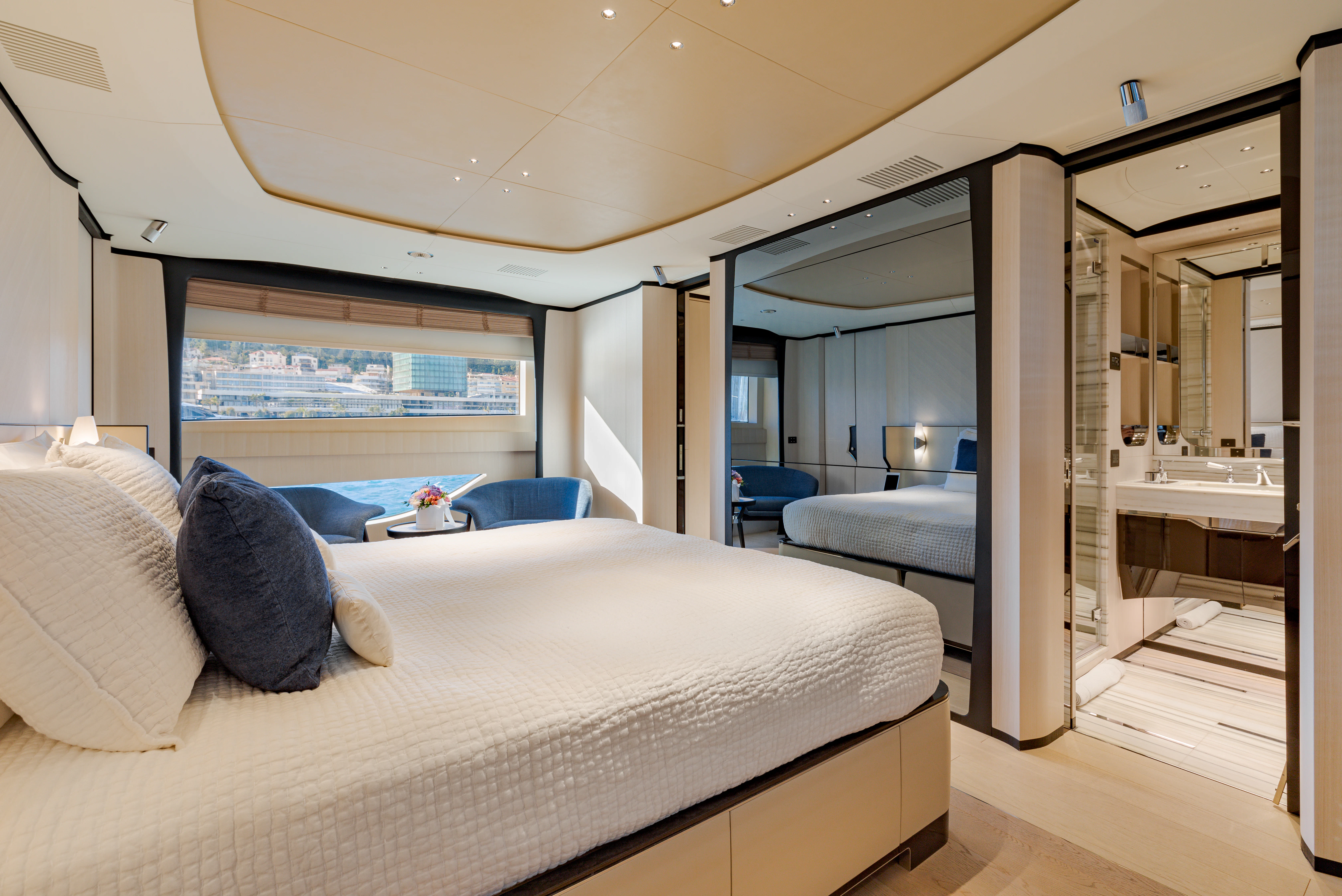 a bedroom with a large bed aboard BELLA VITA Yacht for Charter