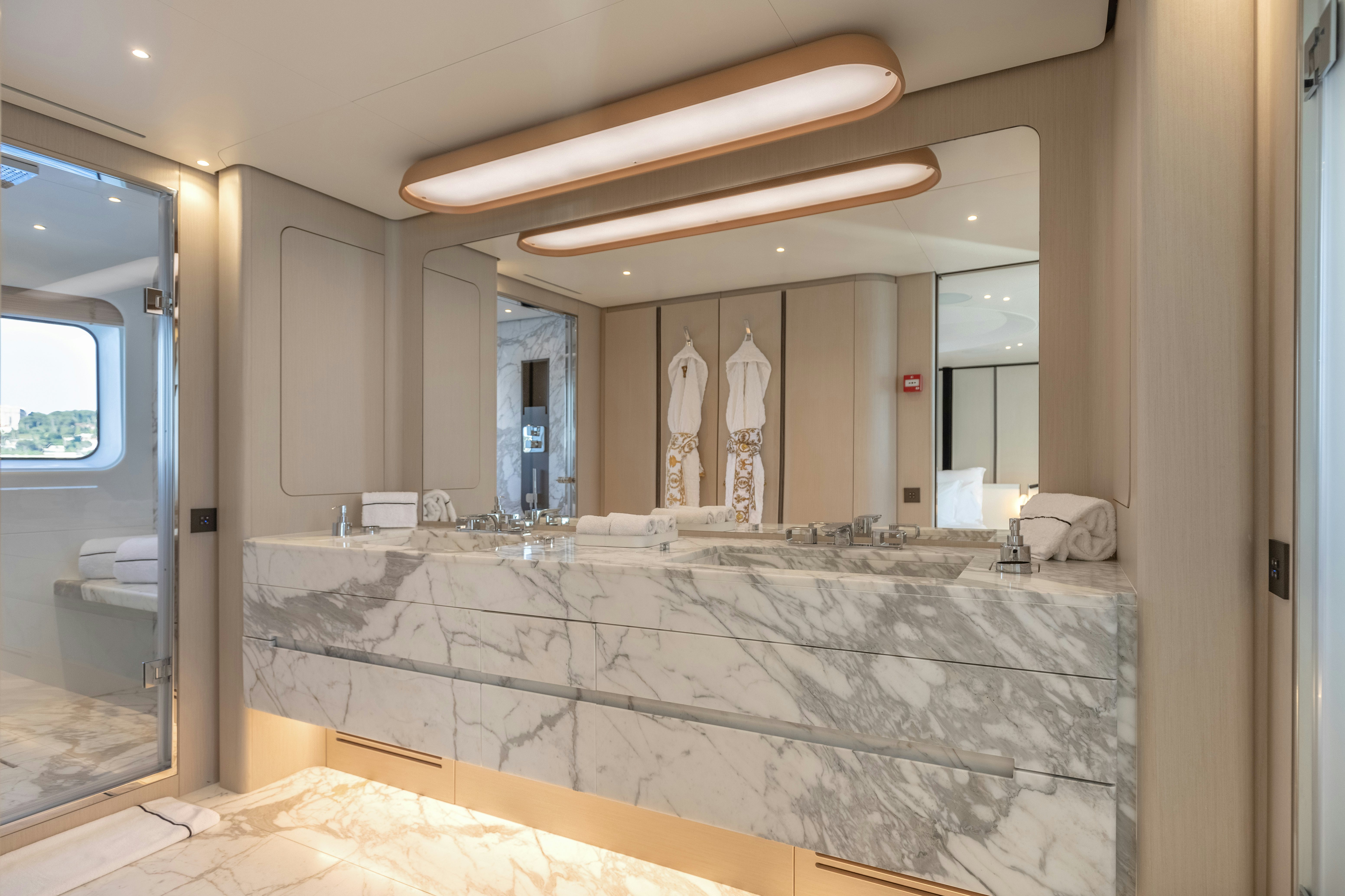 a large marble counter top aboard H Yacht for Sale