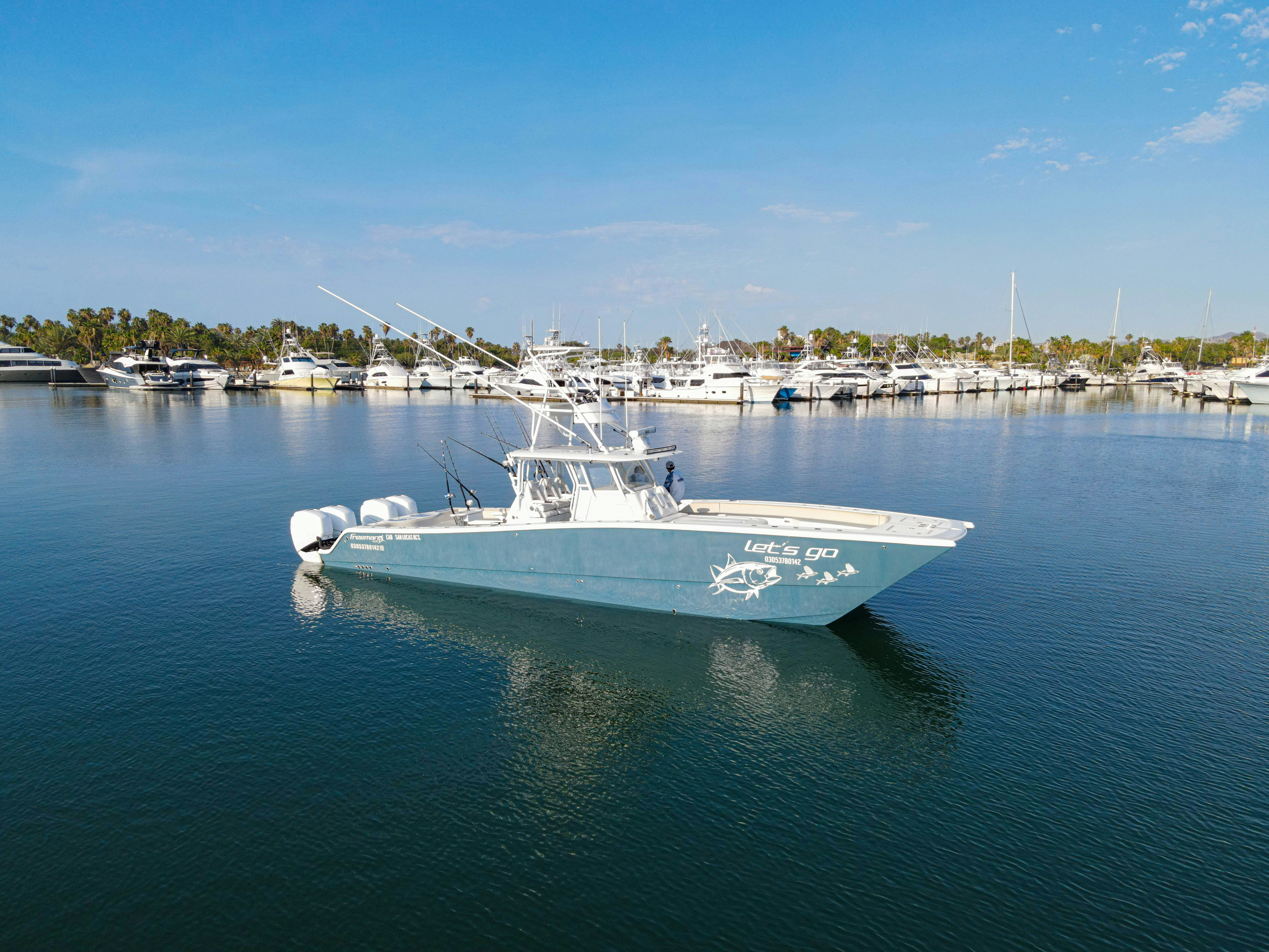 a boat in the water aboard LET'S GO Yacht for Sale