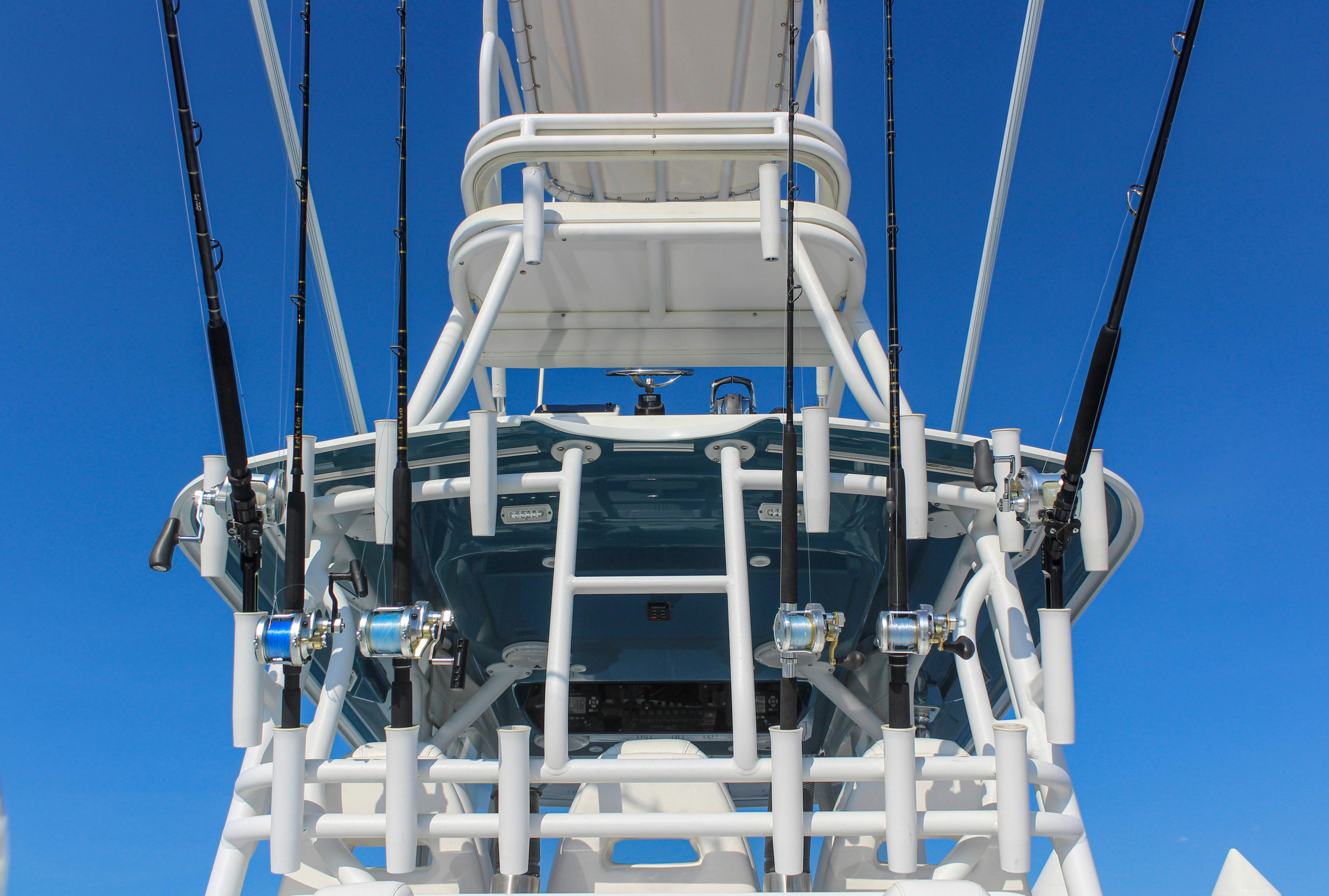 a white tower with a metal frame aboard LET'S GO Yacht for Sale