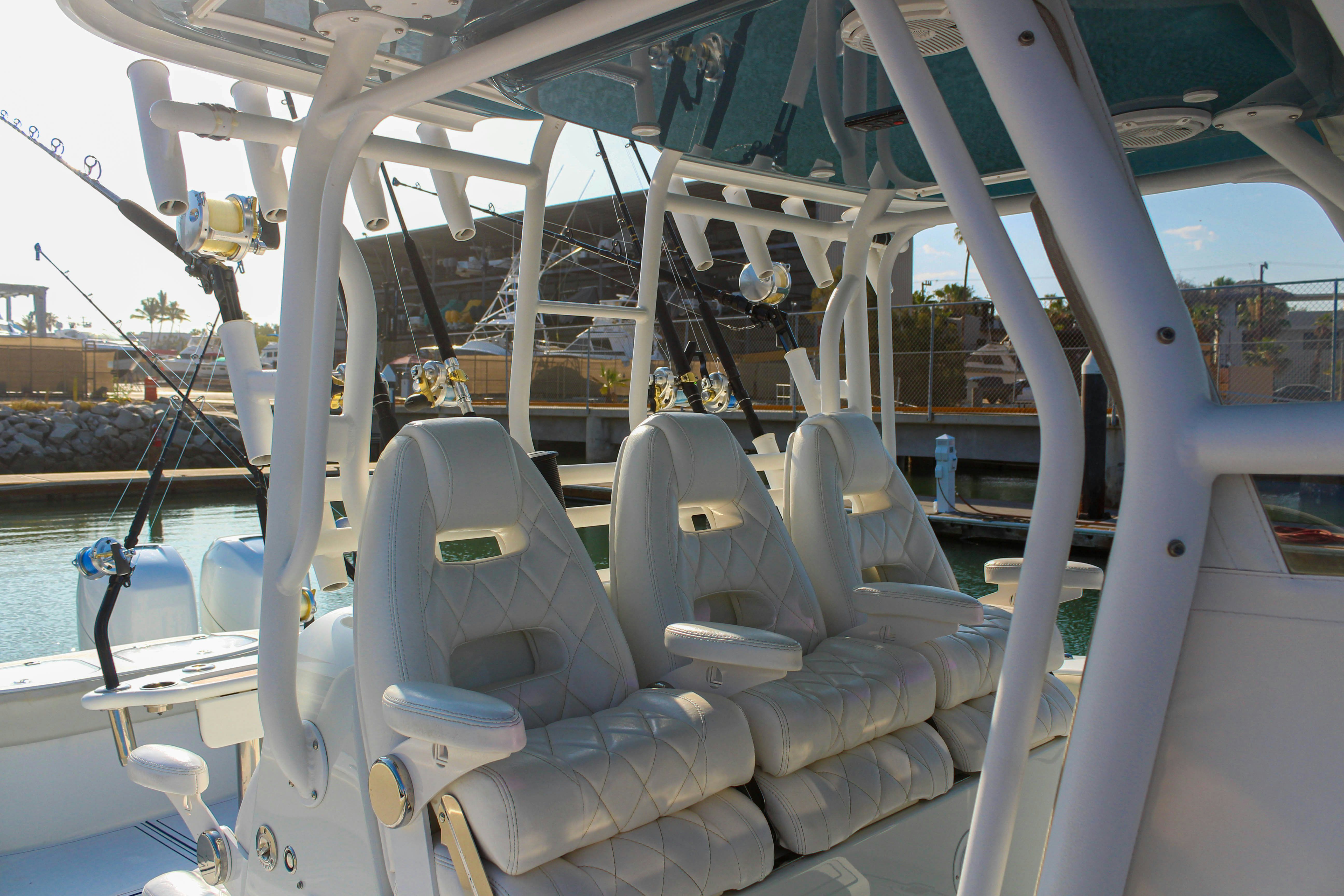 a boat with seats aboard LET'S GO Yacht for Sale