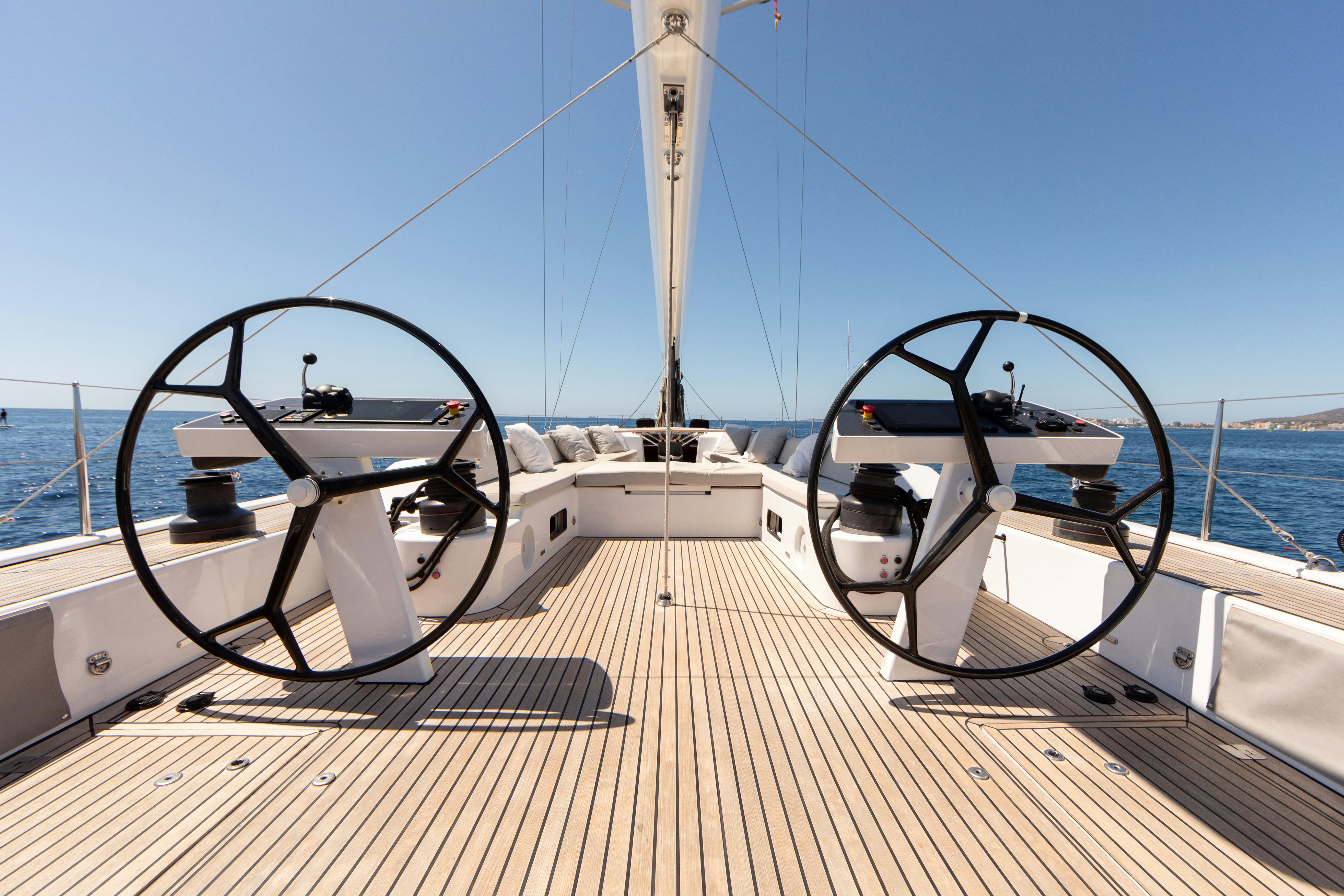 a boat on a deck aboard FRIDA Yacht for Sale
