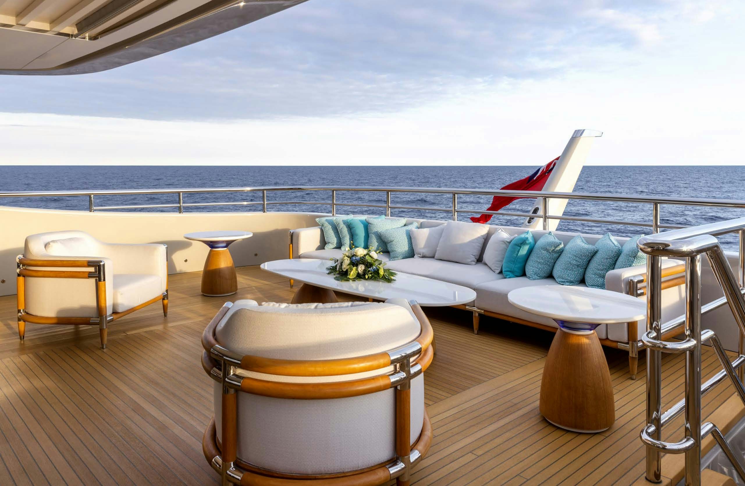 a large living room with a large ocean view aboard IRYNA II Yacht for Sale
