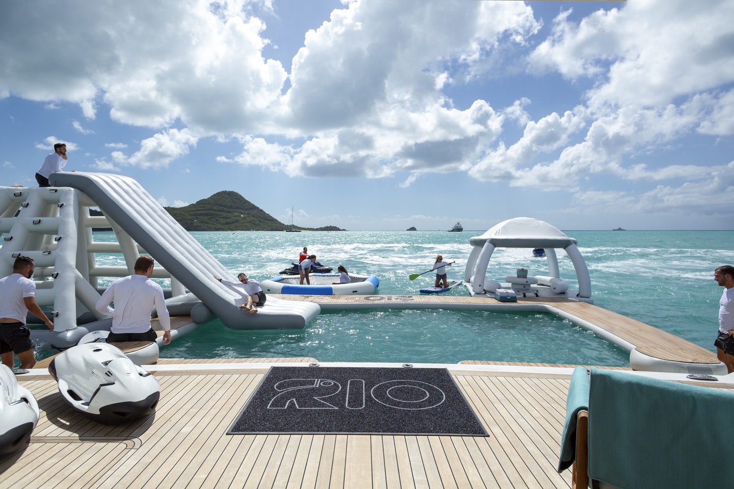 people on a boat aboard RIO Yacht for Charter