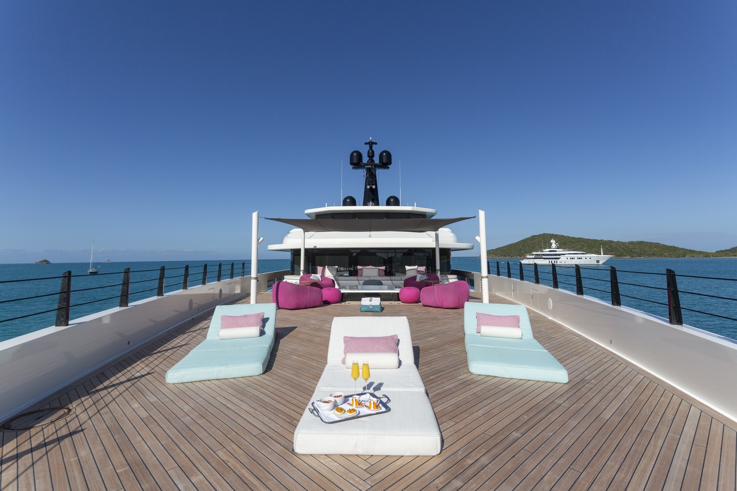 a boat on a deck aboard RIO Yacht for Charter
