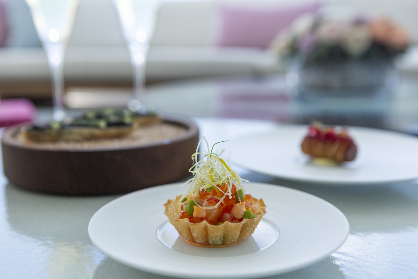 a dessert on a plate aboard RIO Yacht for Charter