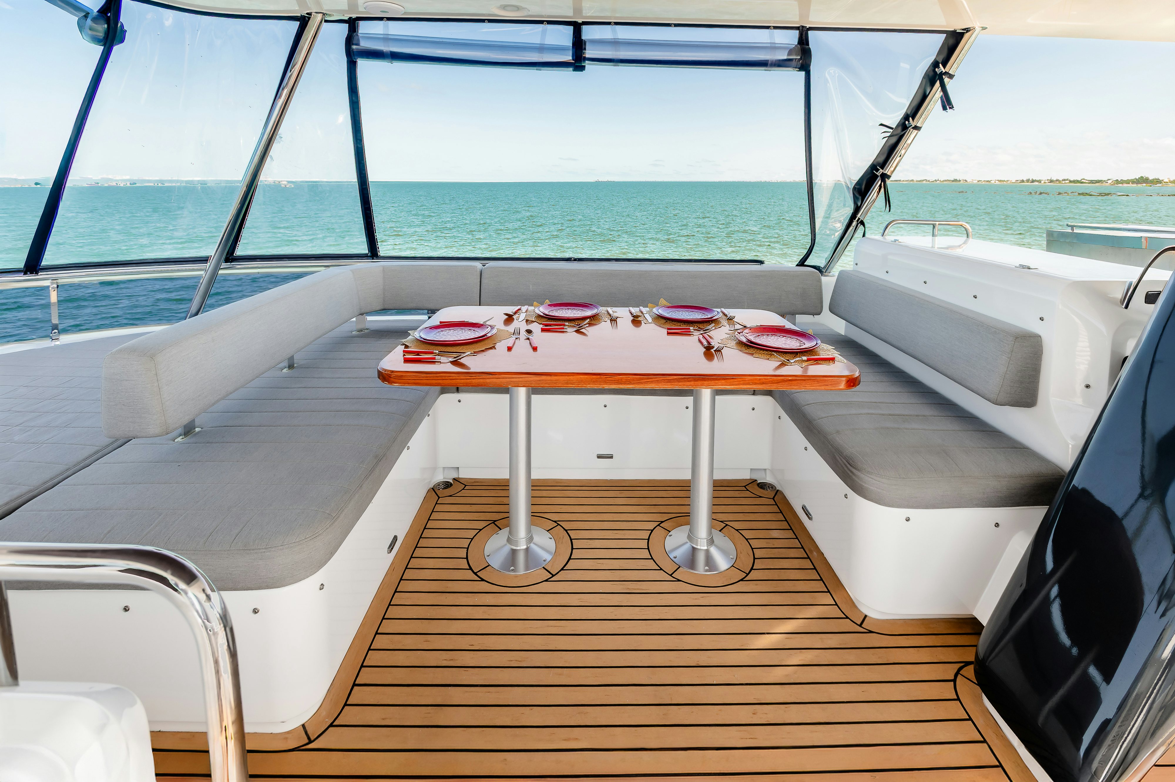 a table on a boat aboard VIAKAREY Yacht for Sale