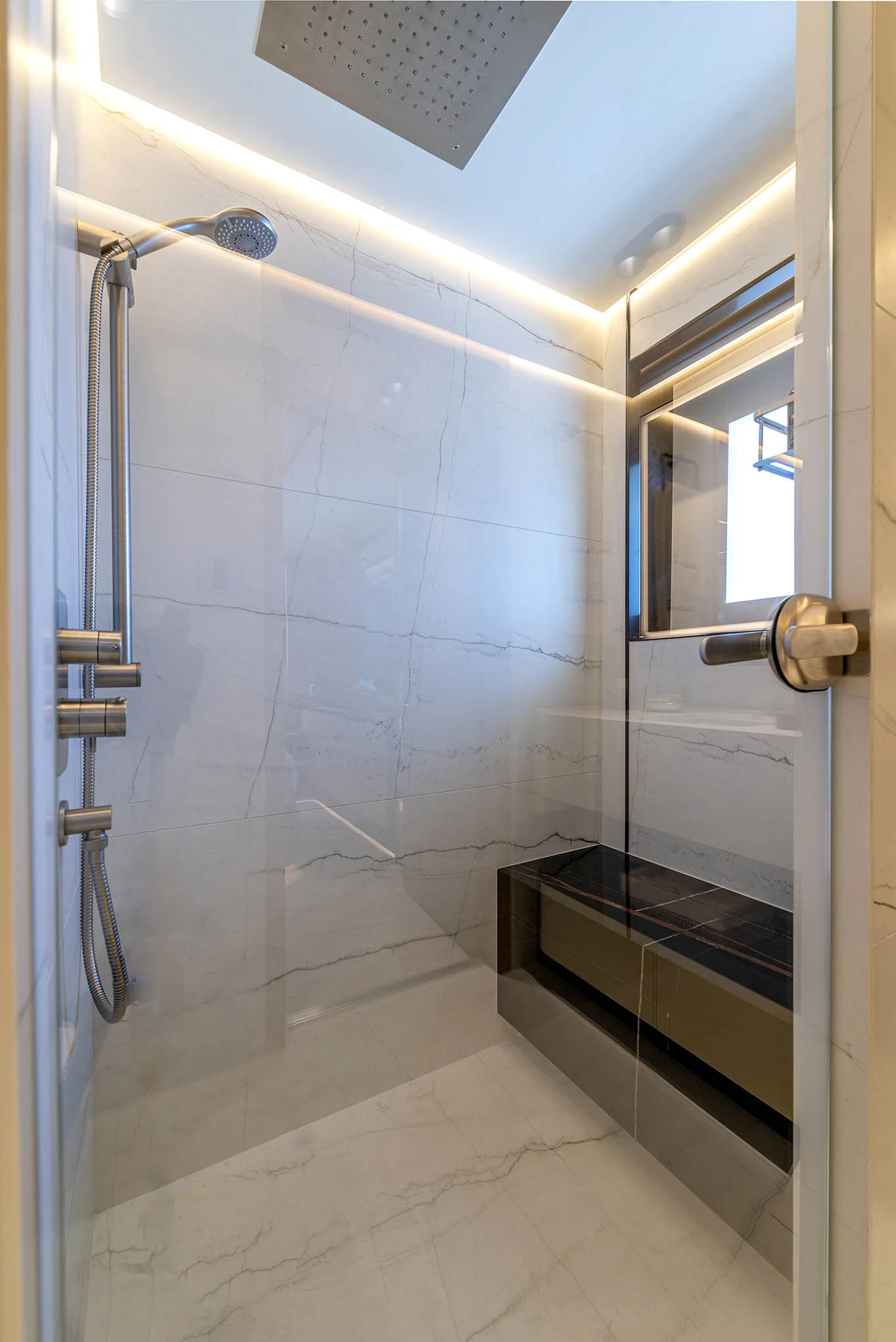 a shower unit in a bathroom aboard ALKHADRA Yacht for Charter