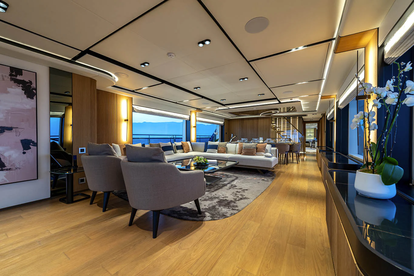 a living room with a large screen aboard ALKHADRA Yacht for Charter