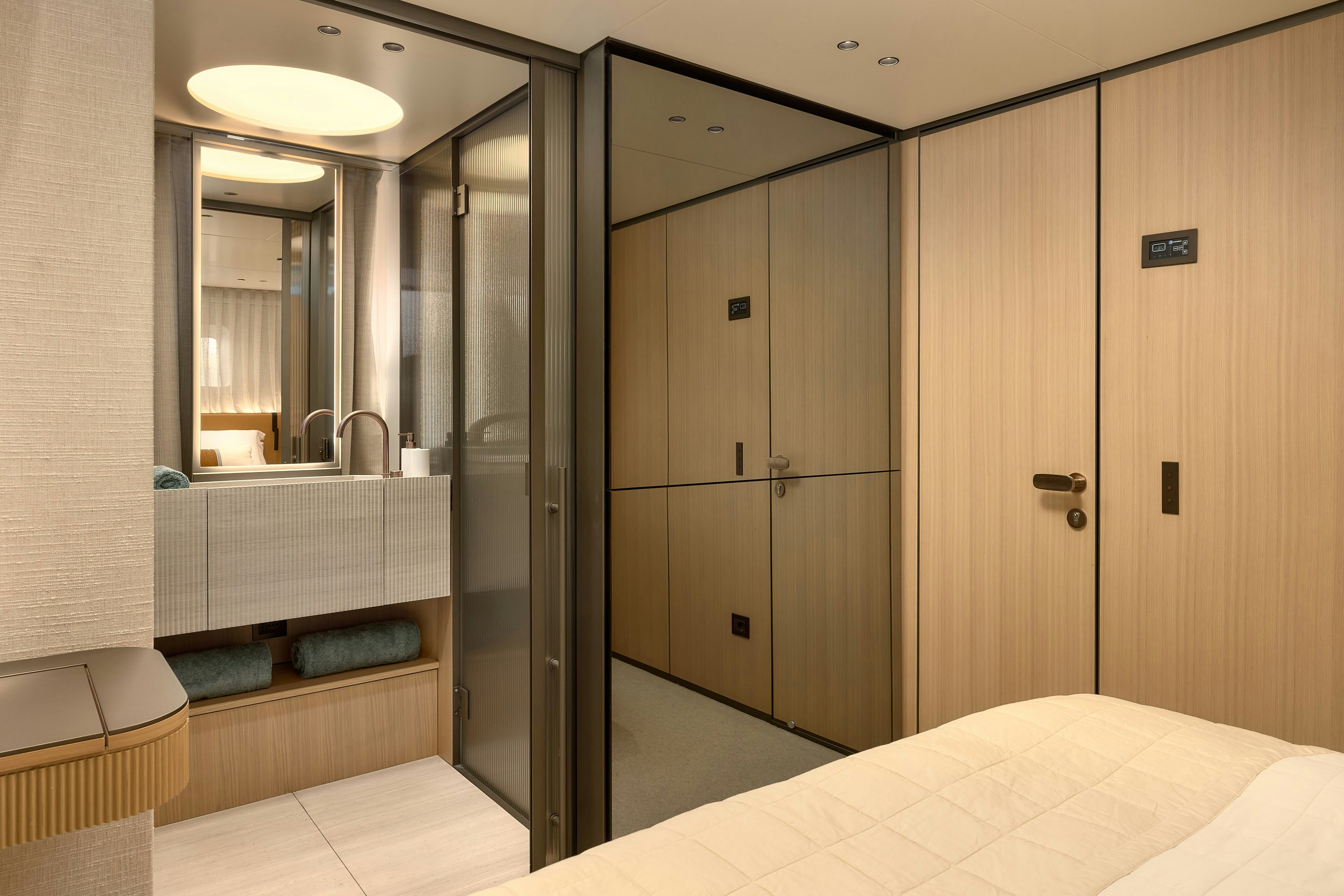a bathroom with a large shower unit aboard AZZURRI Yacht for Charter