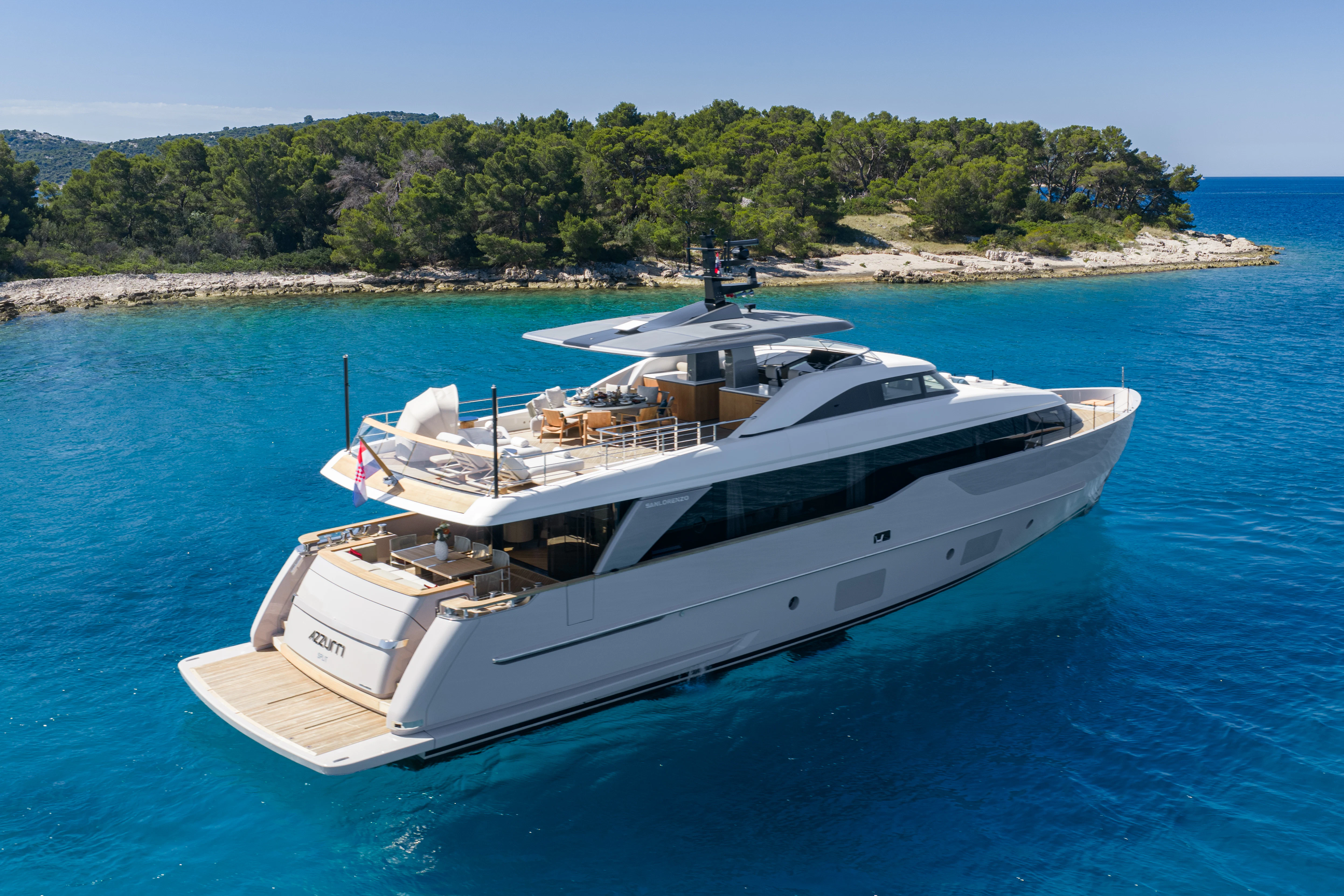 a white yacht on the water aboard AZZURRI Yacht for Charter