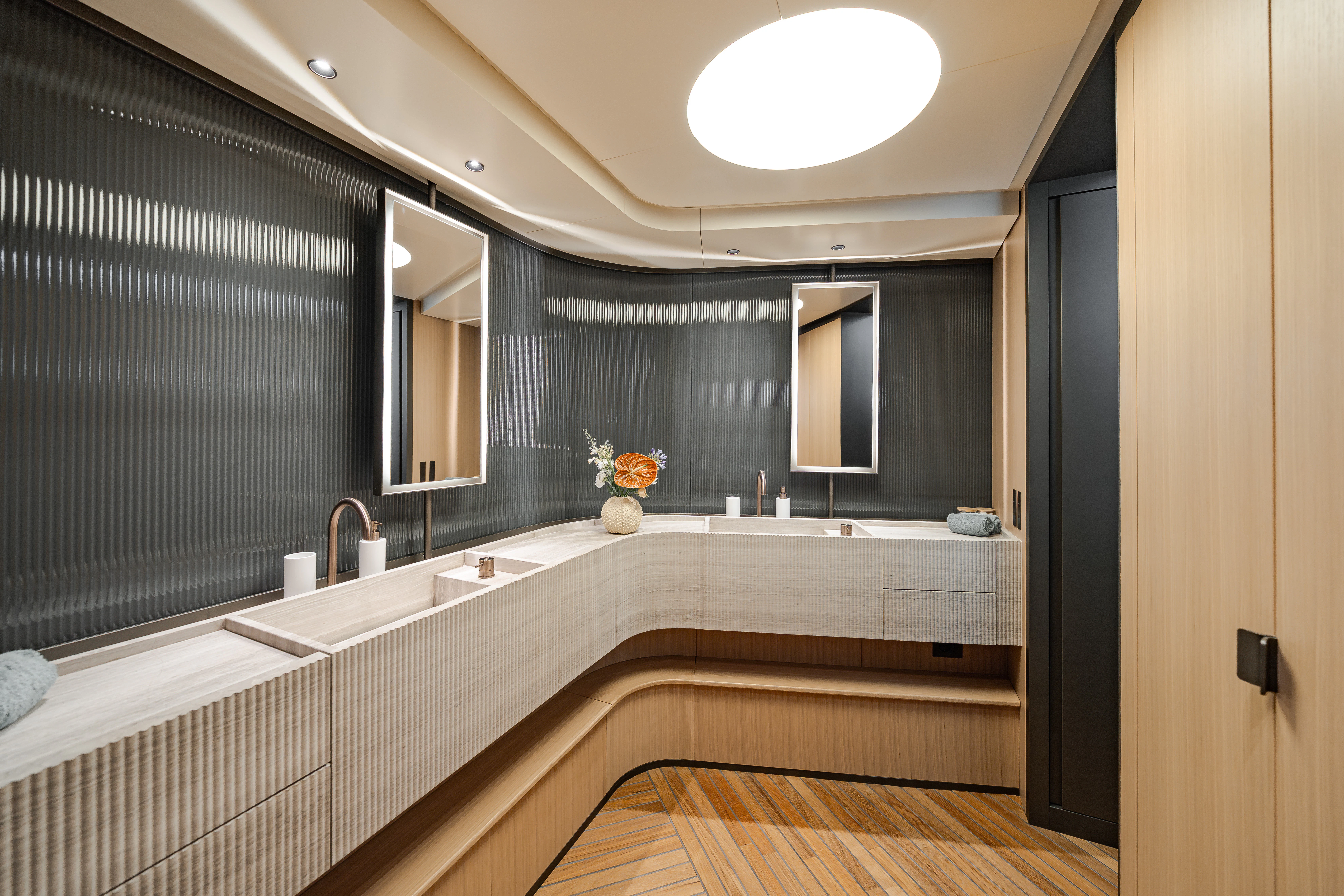 a bathroom with a large tub aboard AZZURRI Yacht for Charter