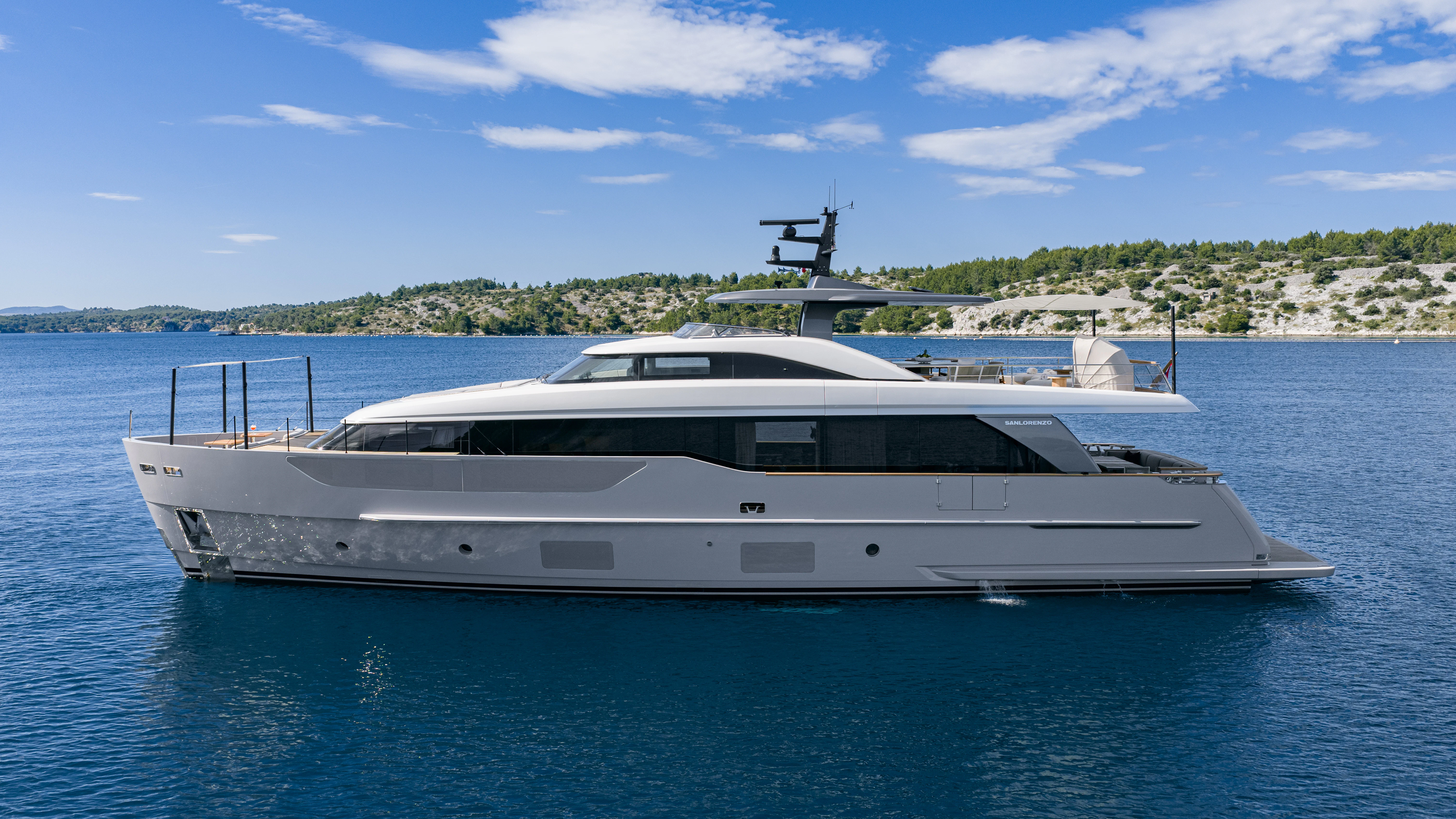 a white yacht in the water aboard AZZURRI Yacht for Charter